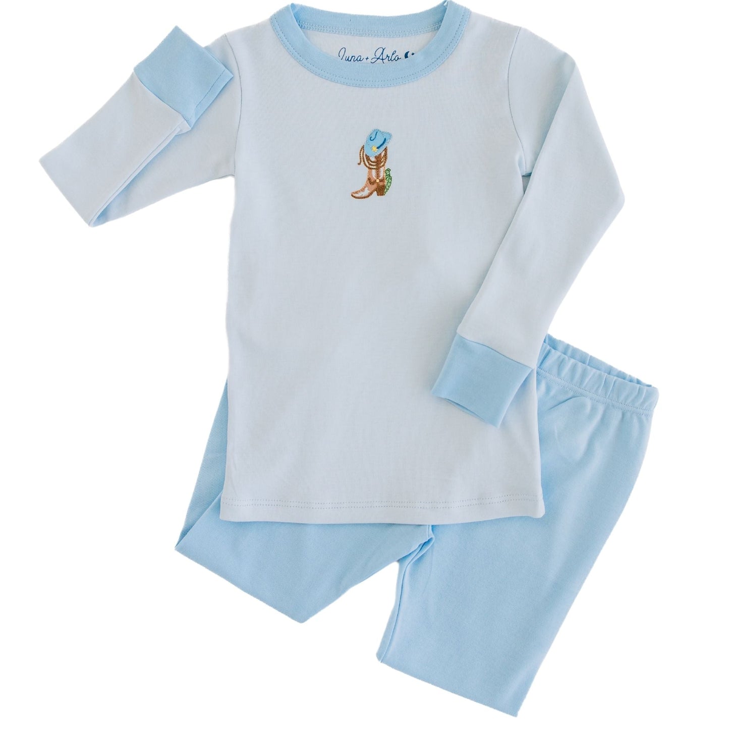 Boots and Blooms Long Pajamas - Light Blue - Luna and ArloLong Pajamas