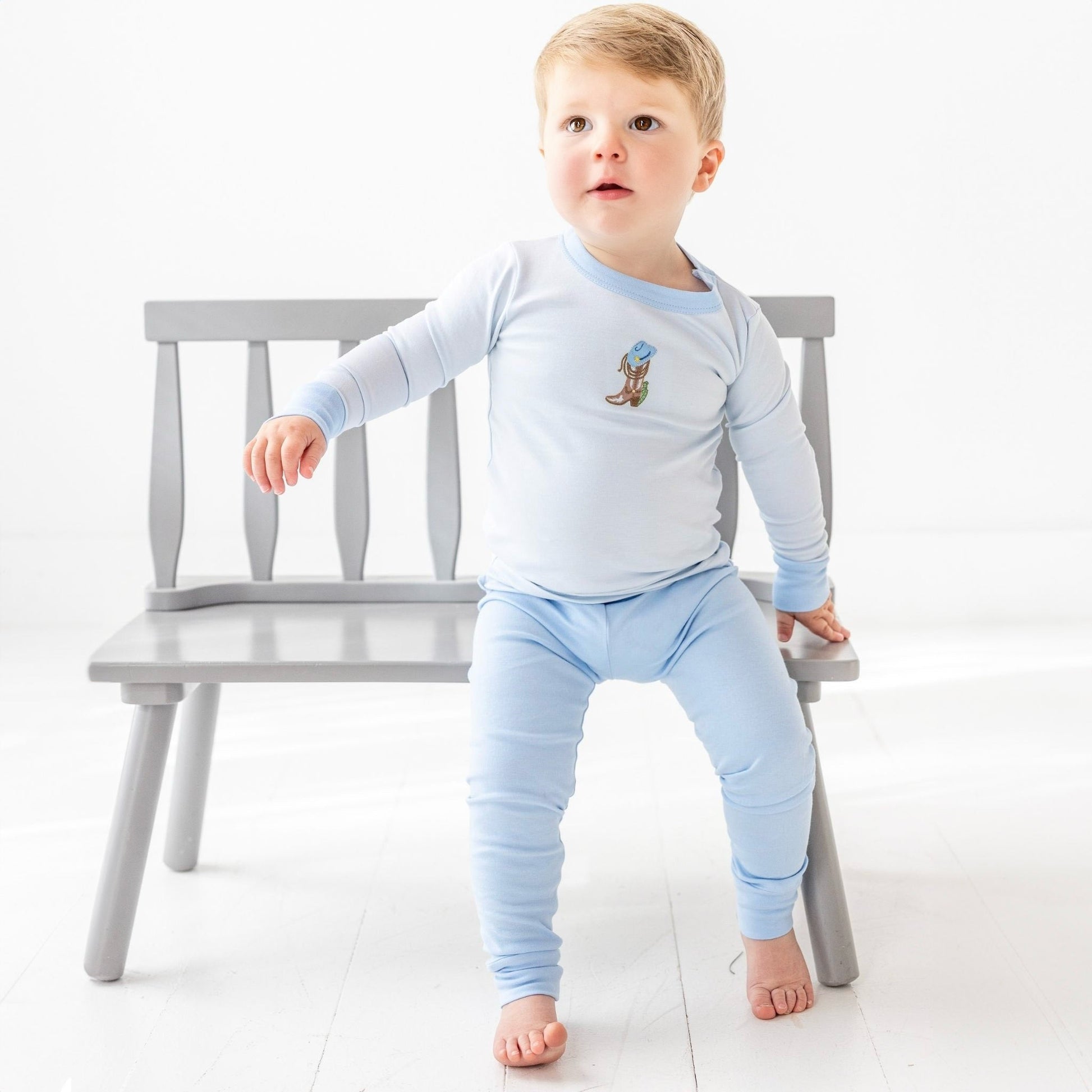 Boots and Blooms Long Pajamas - Light Blue - Luna and ArloLong Pajamas