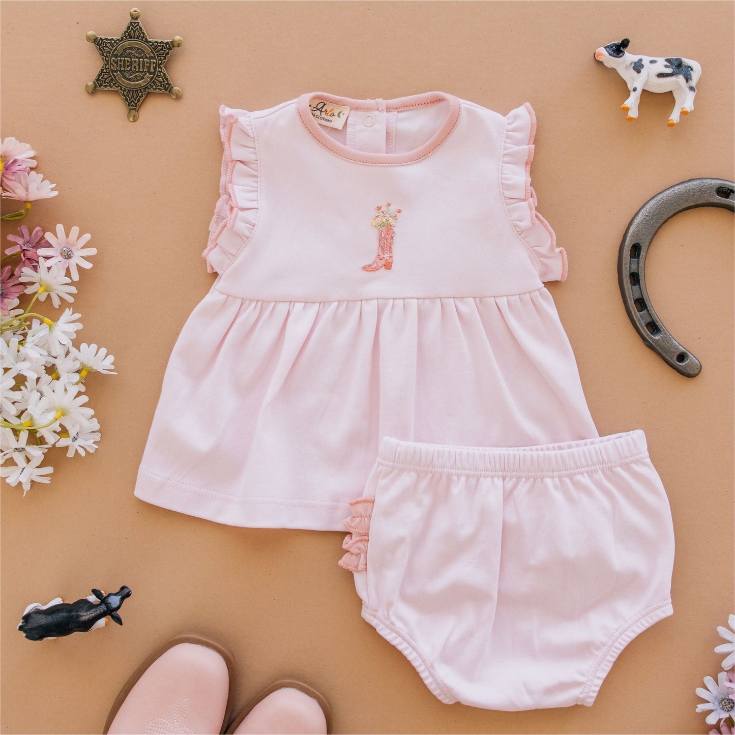 Boots and Blooms Ruffle Diaper Cover Set - Pink - Luna and ArloDiaper Cover