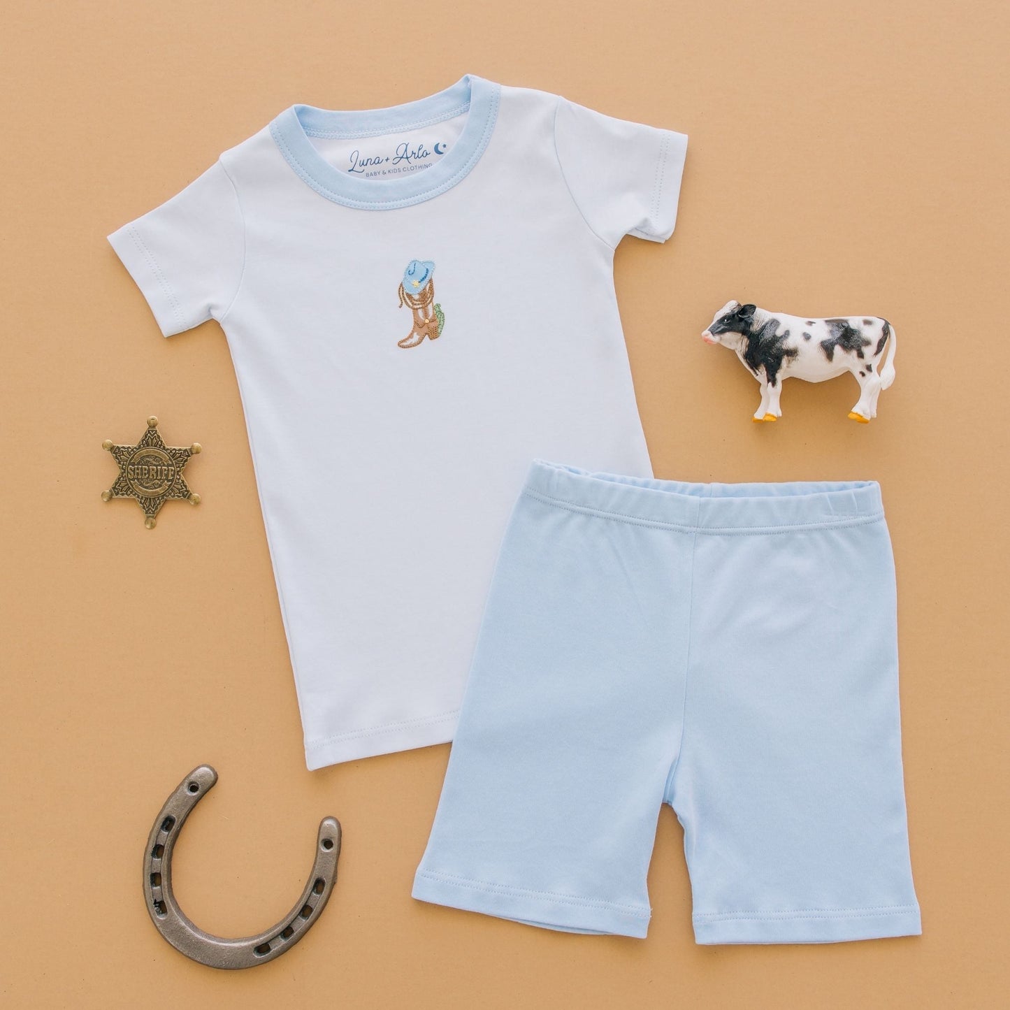 Boots and Blooms Short Pajamas - Light Blue - Luna and ArloShort Pajamas