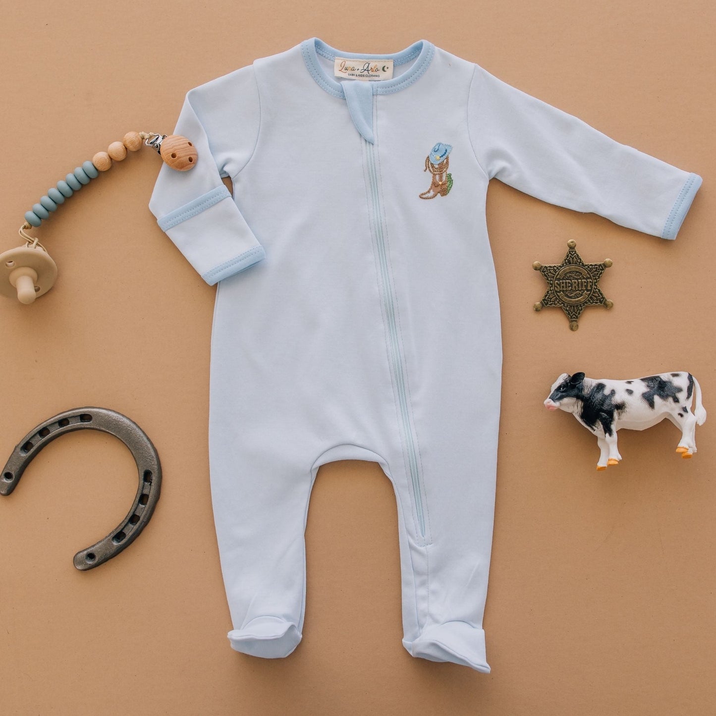 Boots and Blooms Zip Footie - Light Blue - Luna and ArloFootie