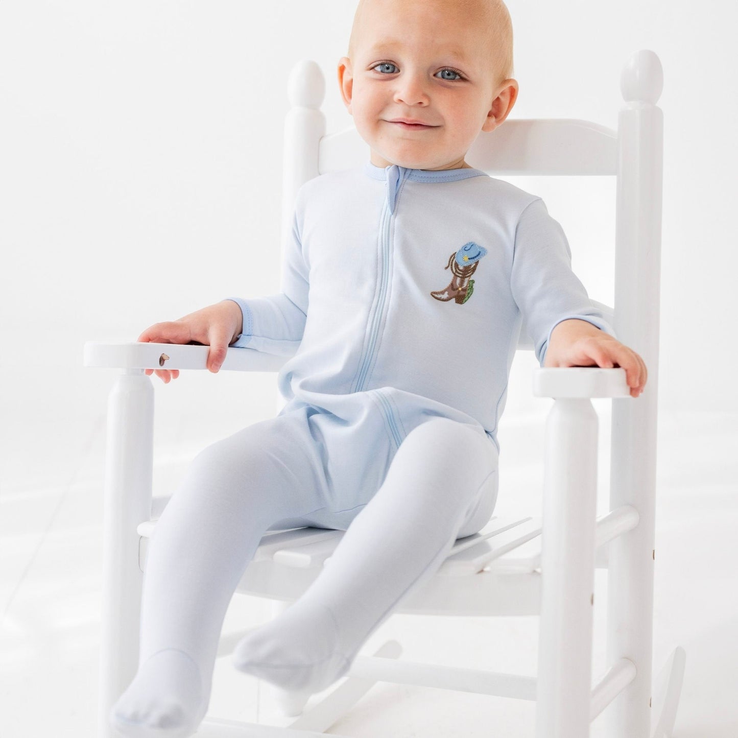 Boots and Blooms Zip Footie - Light Blue - Luna and ArloFootie