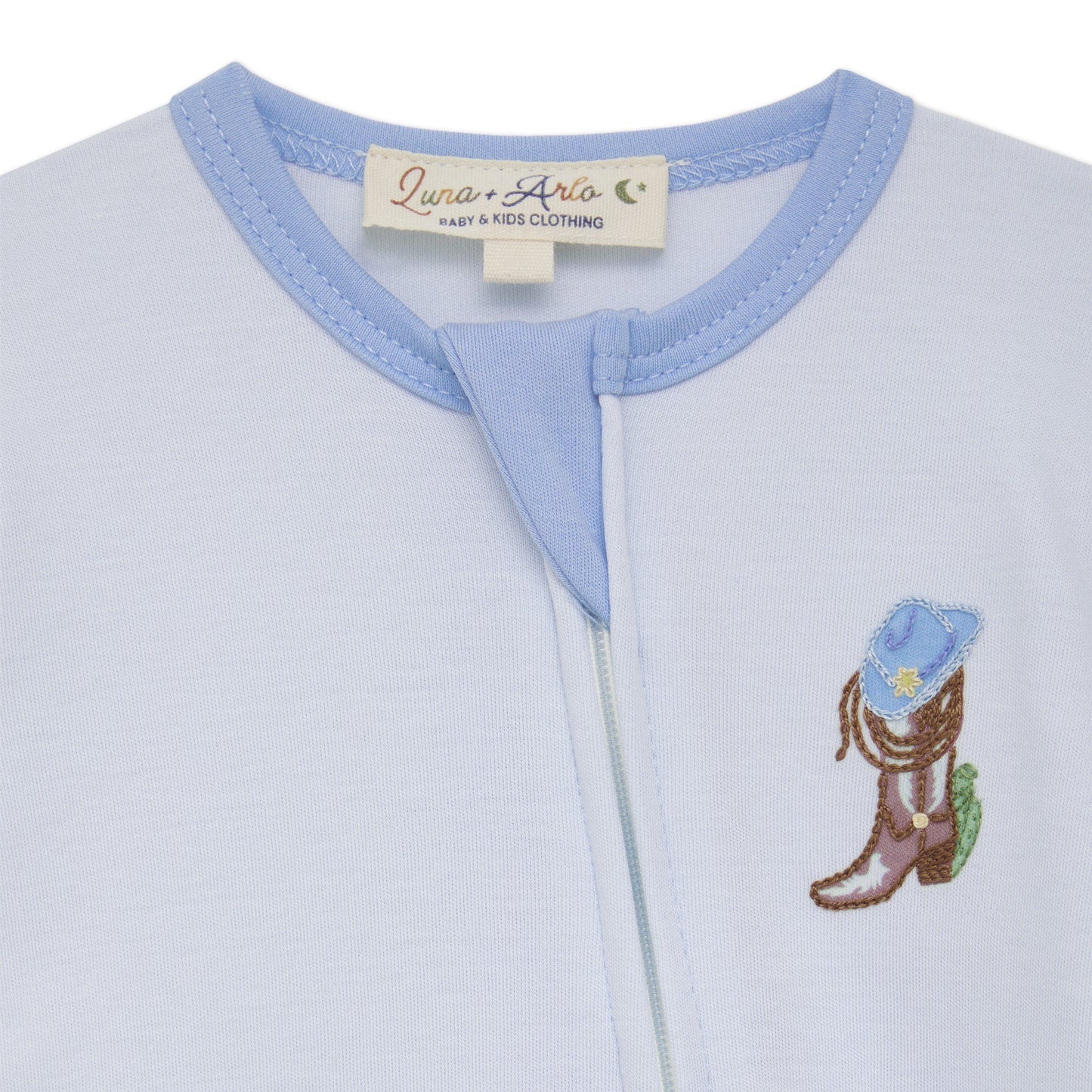 Boots and Blooms Zip Footie - Light Blue - Luna and ArloFootie