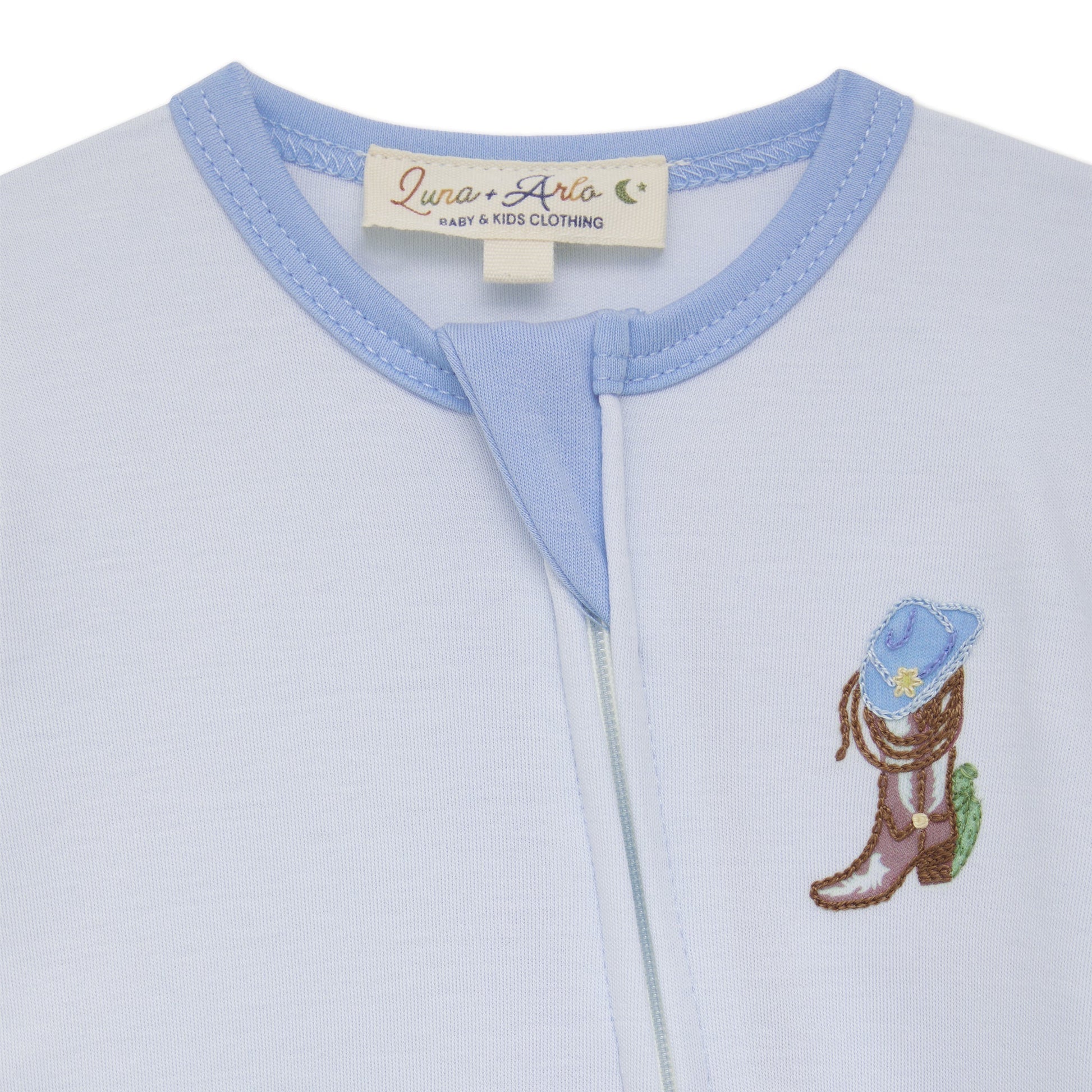 Boots and Blooms Zip Footie - Light Blue - Luna and ArloFootie