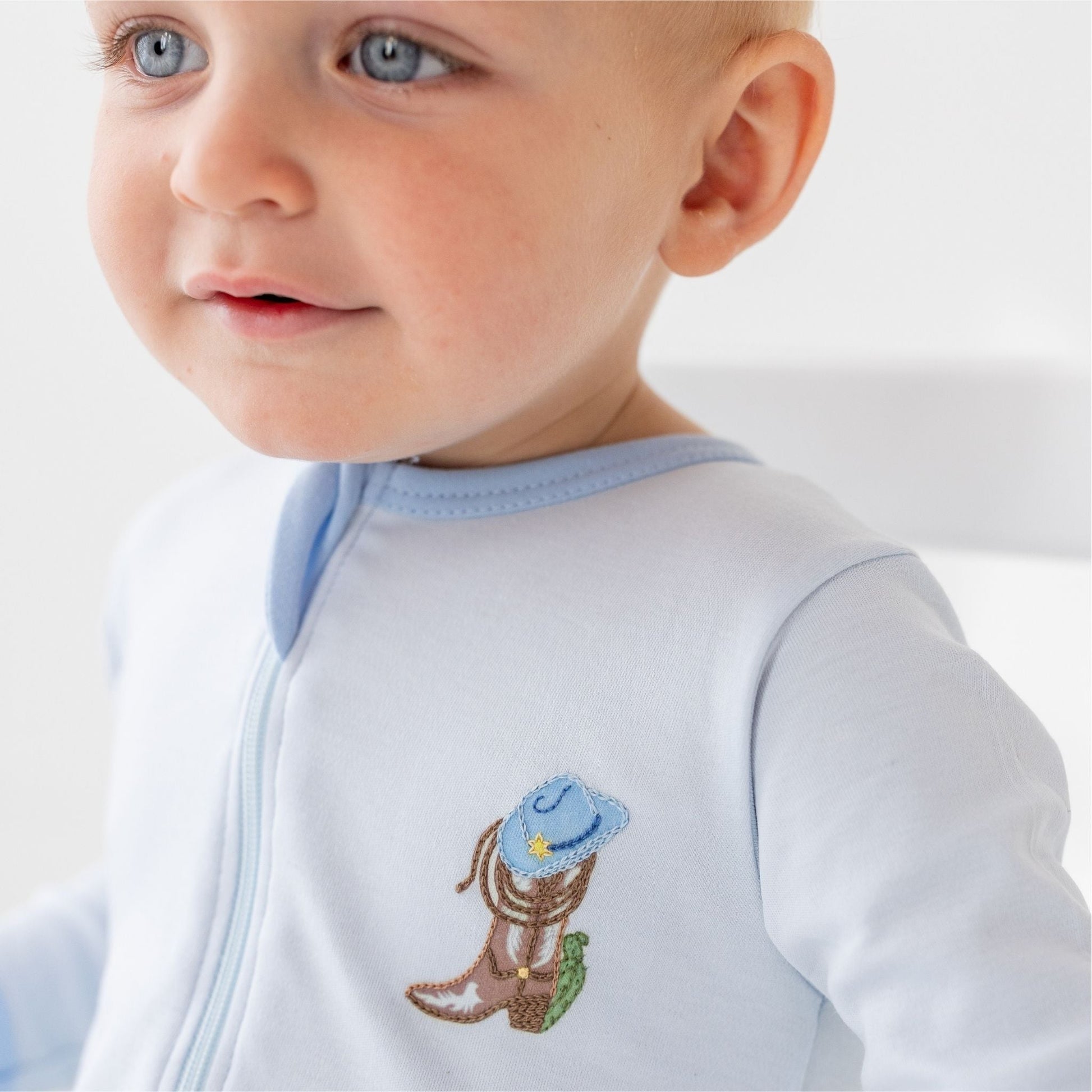 Boots and Blooms Zip Footie - Light Blue - Luna and ArloFootie