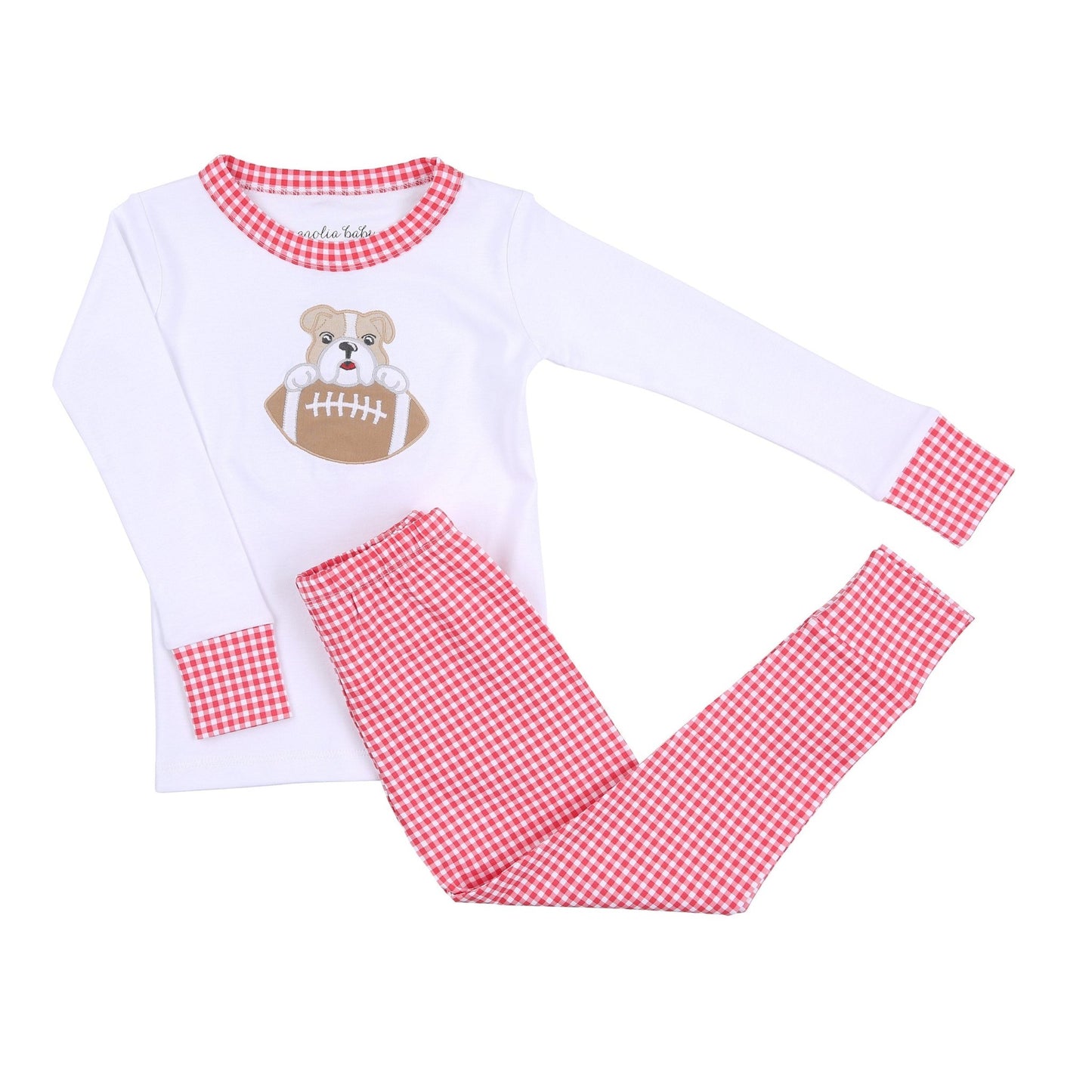 Bulldog Football Applique Boy Long Pajamas - Magnolia BabyLong Pajamas