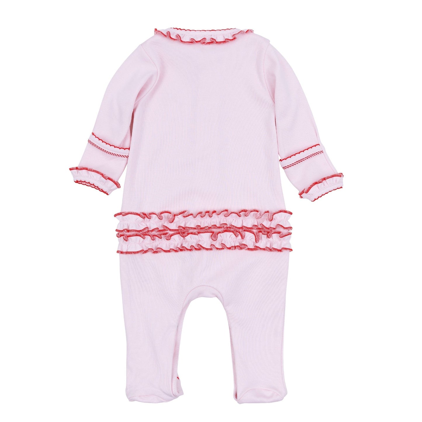 Candy Cane Lane Embroidered Ruffle Footie - Magnolia BabyFootie