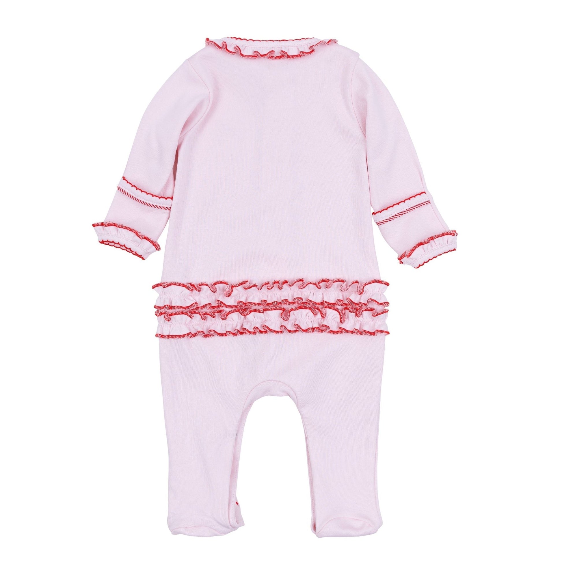 Candy Cane Lane Embroidered Ruffle Footie - Magnolia BabyFootie