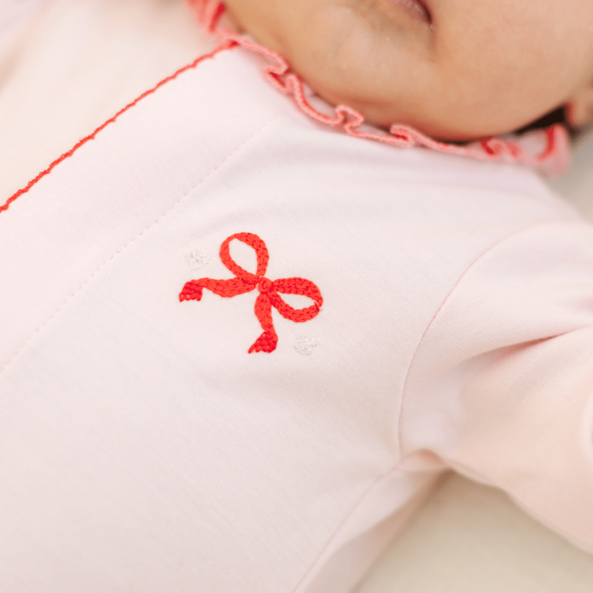 Candy Cane Lane Embroidered Ruffle Footie - Magnolia BabyFootie