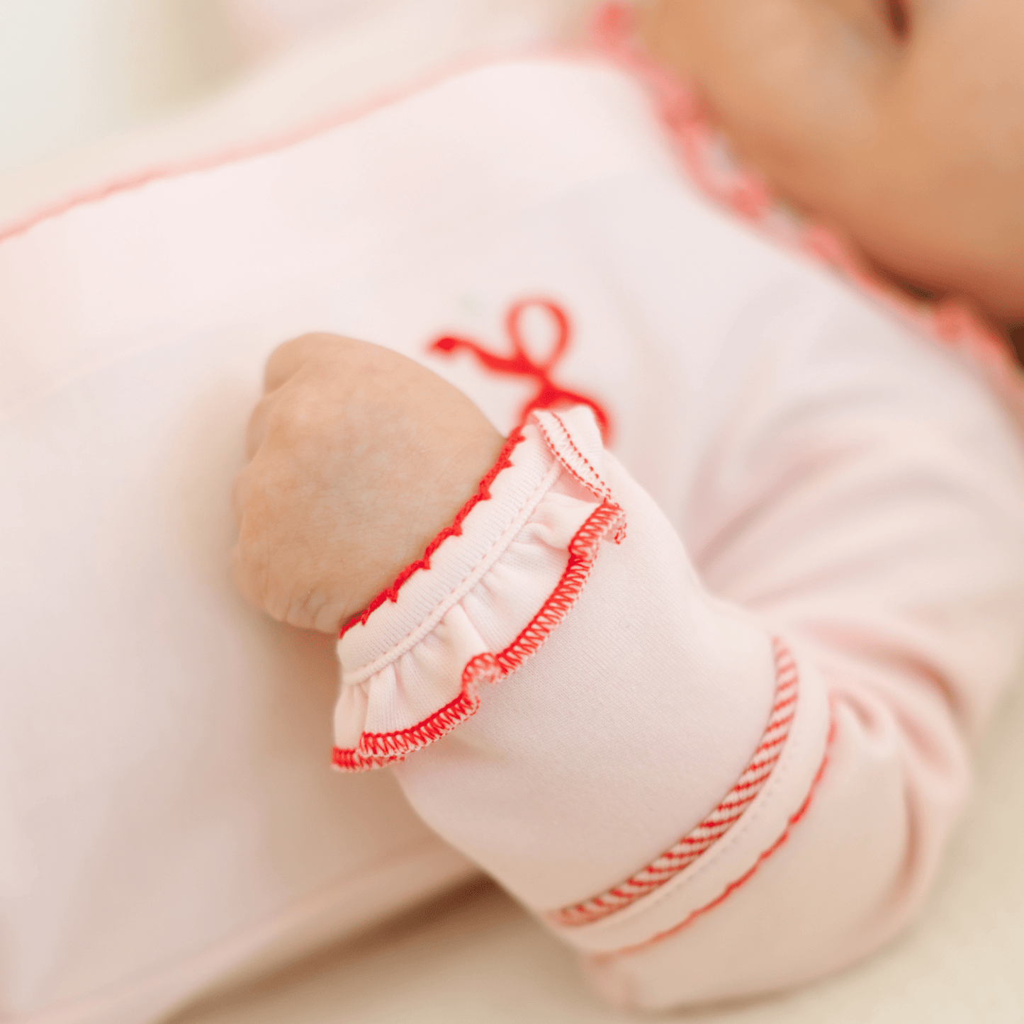 Candy Cane Lane Embroidered Ruffle Footie - Magnolia BabyFootie