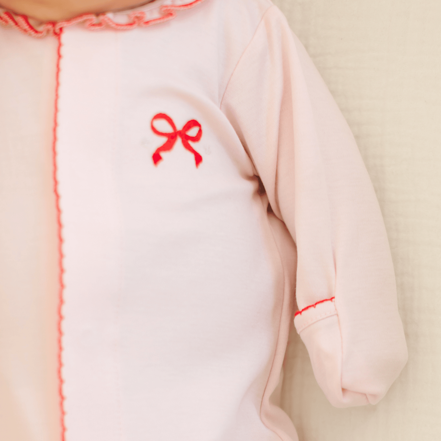 Candy Cane Lane Embroidered Ruffle Footie - Magnolia BabyFootie