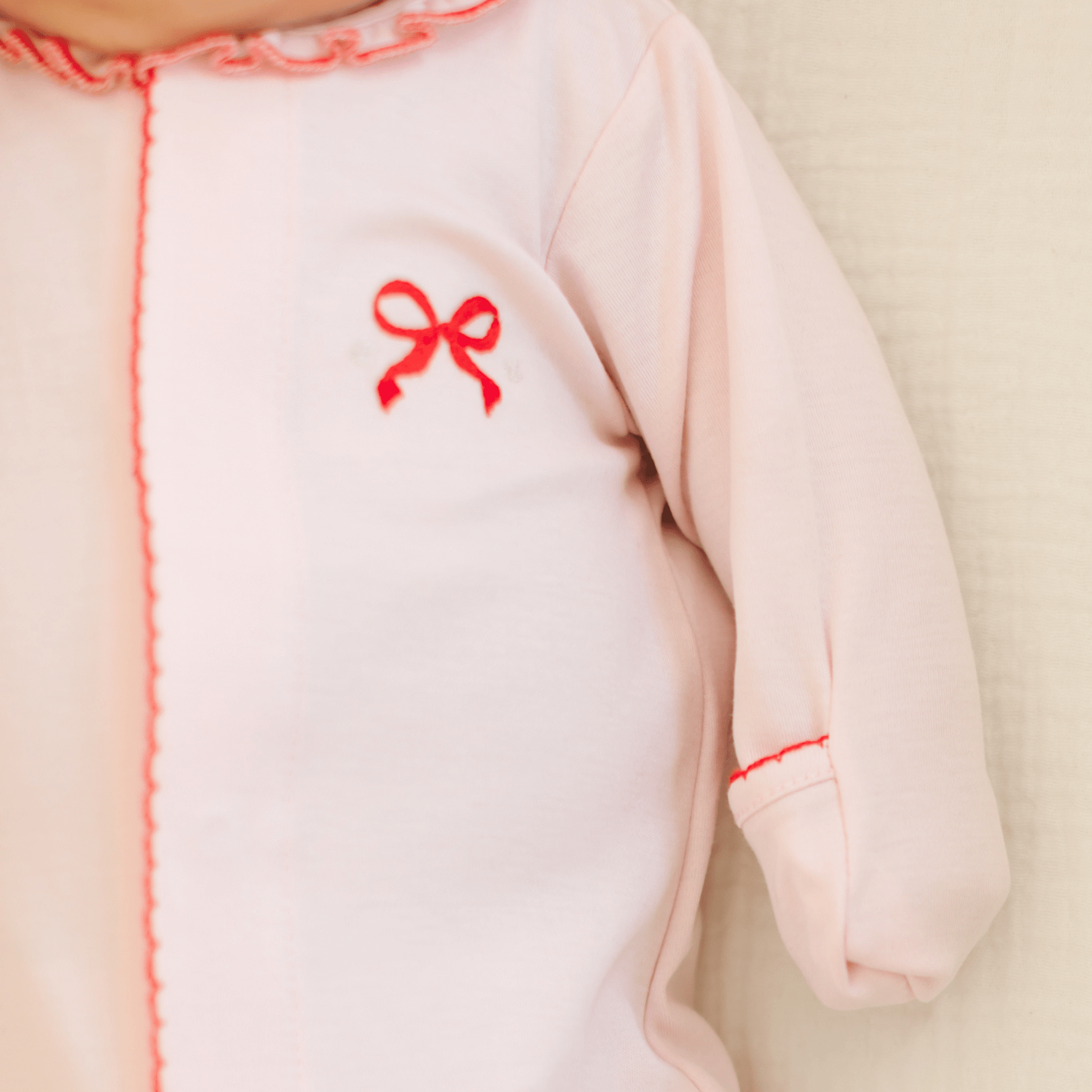 Candy Cane Lane Embroidered Ruffle Footie - Magnolia BabyFootie