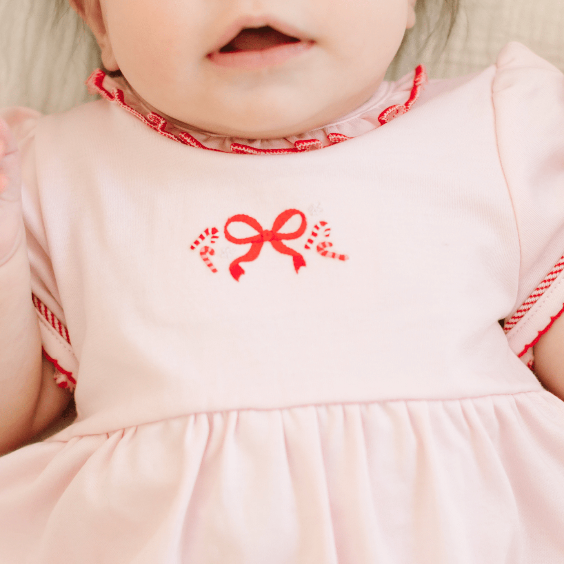 Candy Cane Lane Embroidered Short Sleeve Bubble - Magnolia BabyBubble