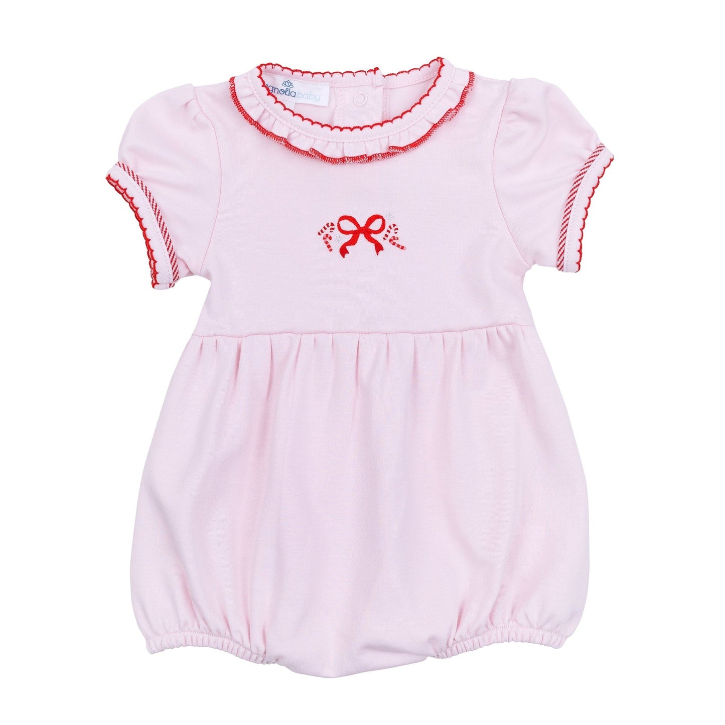 Candy Cane Lane Embroidered Short Sleeve Bubble - Magnolia BabyBubble