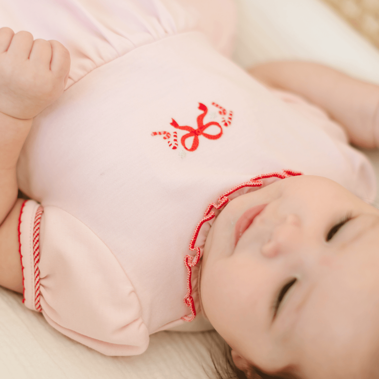 Candy Cane Lane Embroidered Short Sleeve Bubble - Magnolia BabyBubble