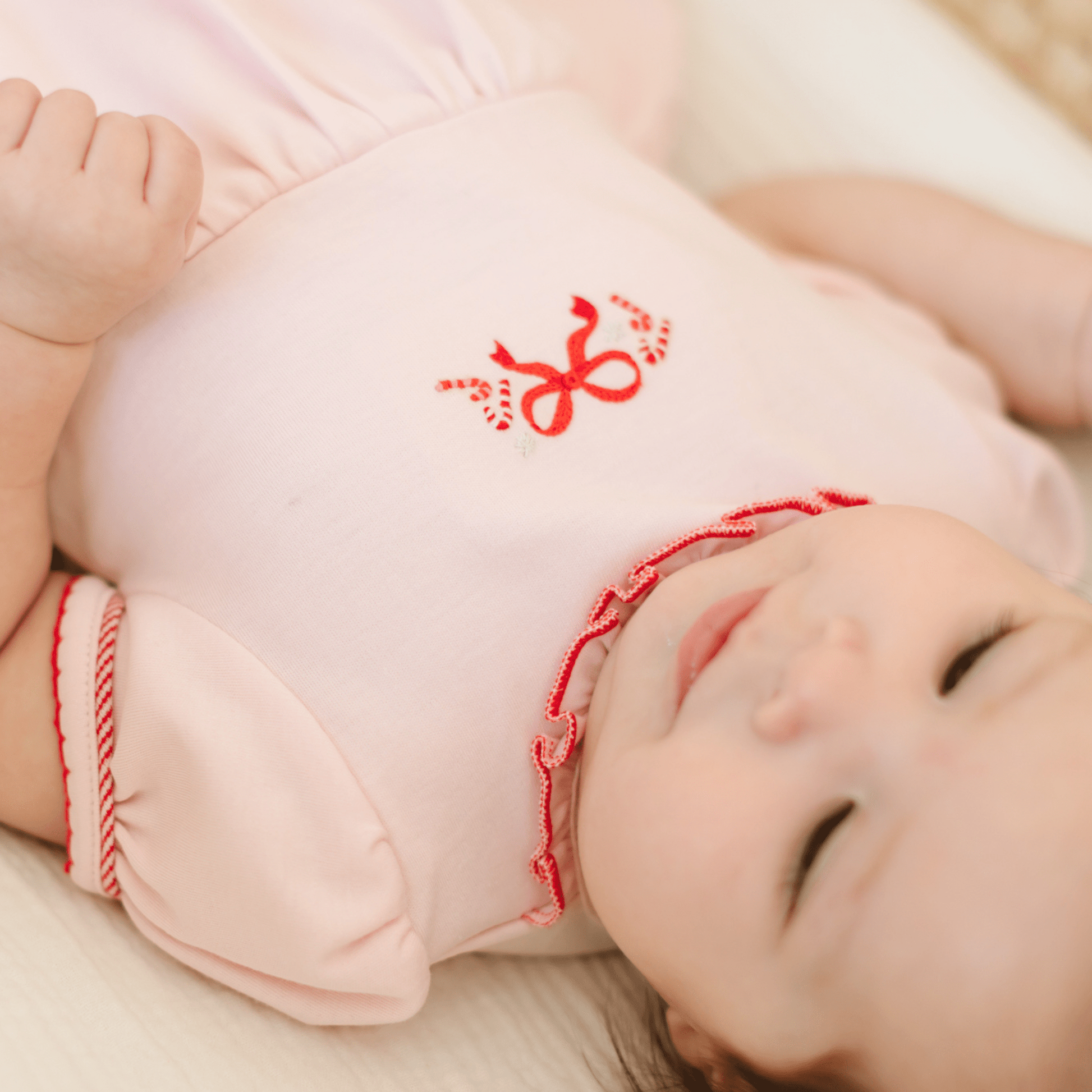 Candy Cane Lane Embroidered Short Sleeve Bubble - Magnolia BabyBubble