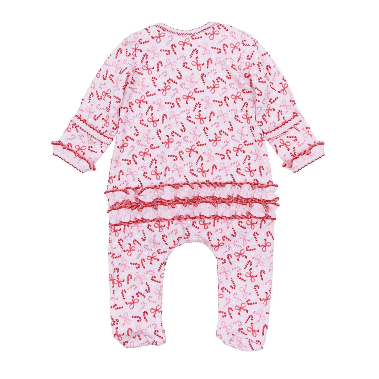 Candy Cane Lane Print Ruffle Zip Footie - Magnolia BabyFootie