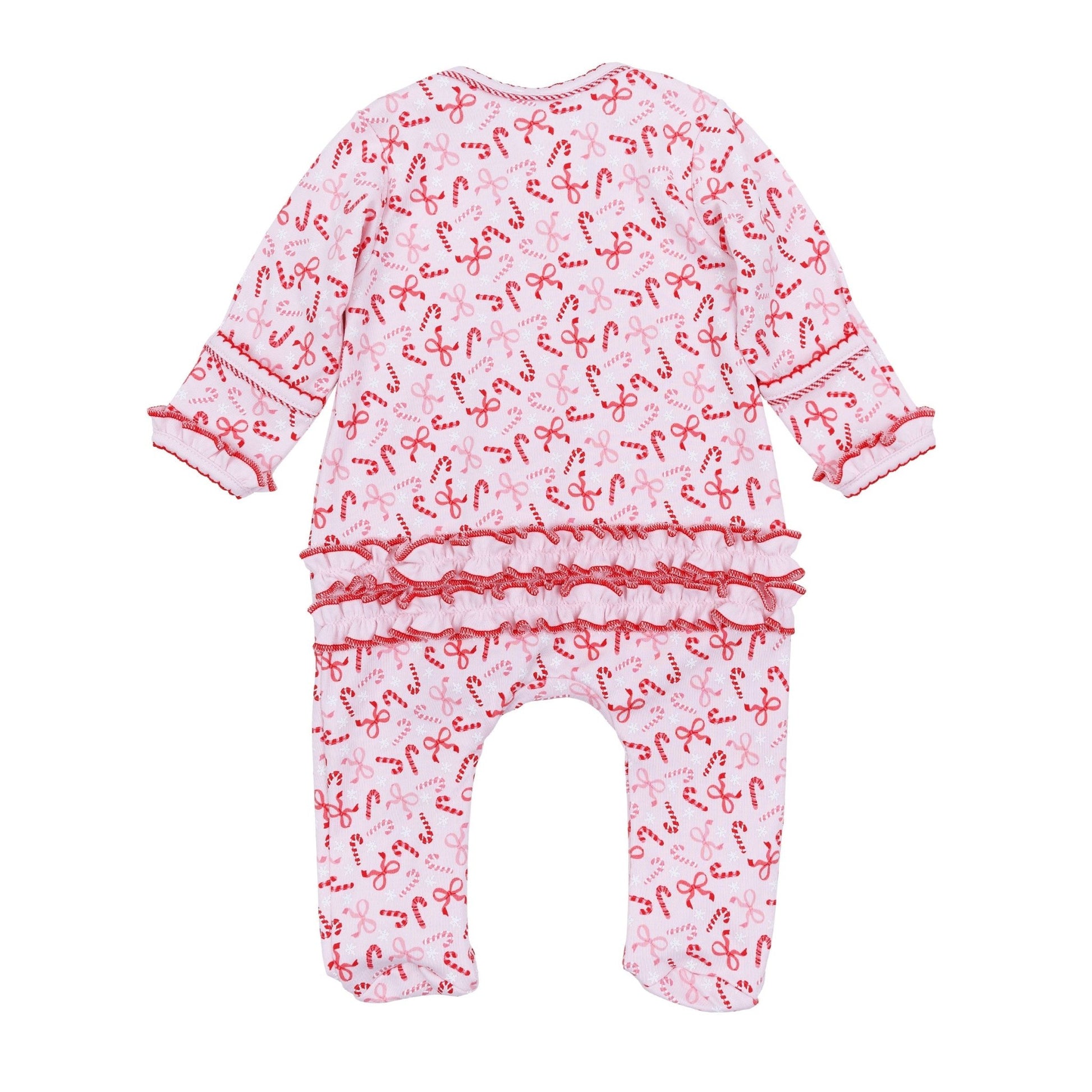 Candy Cane Lane Print Ruffle Zip Footie - Magnolia BabyFootie