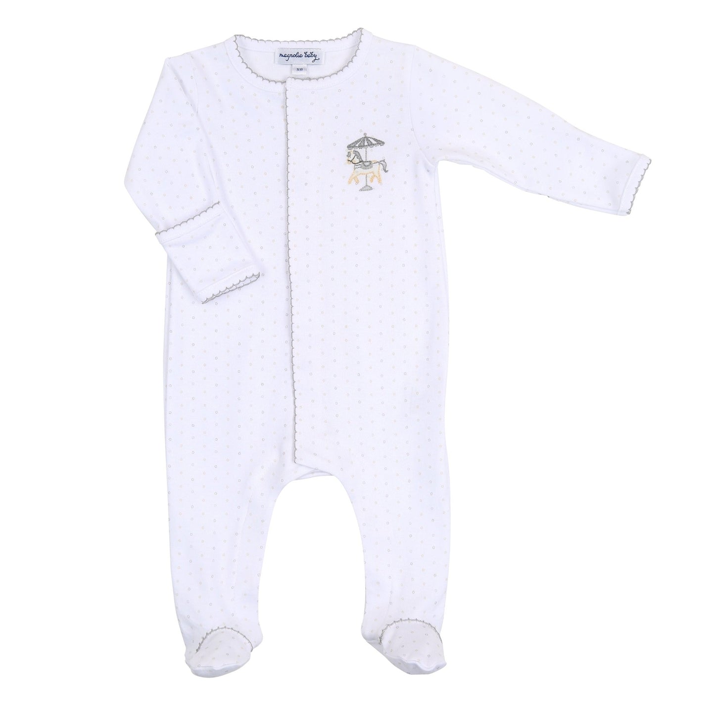 Carousel Embroidered Footie - Silver - Magnolia BabyFootie