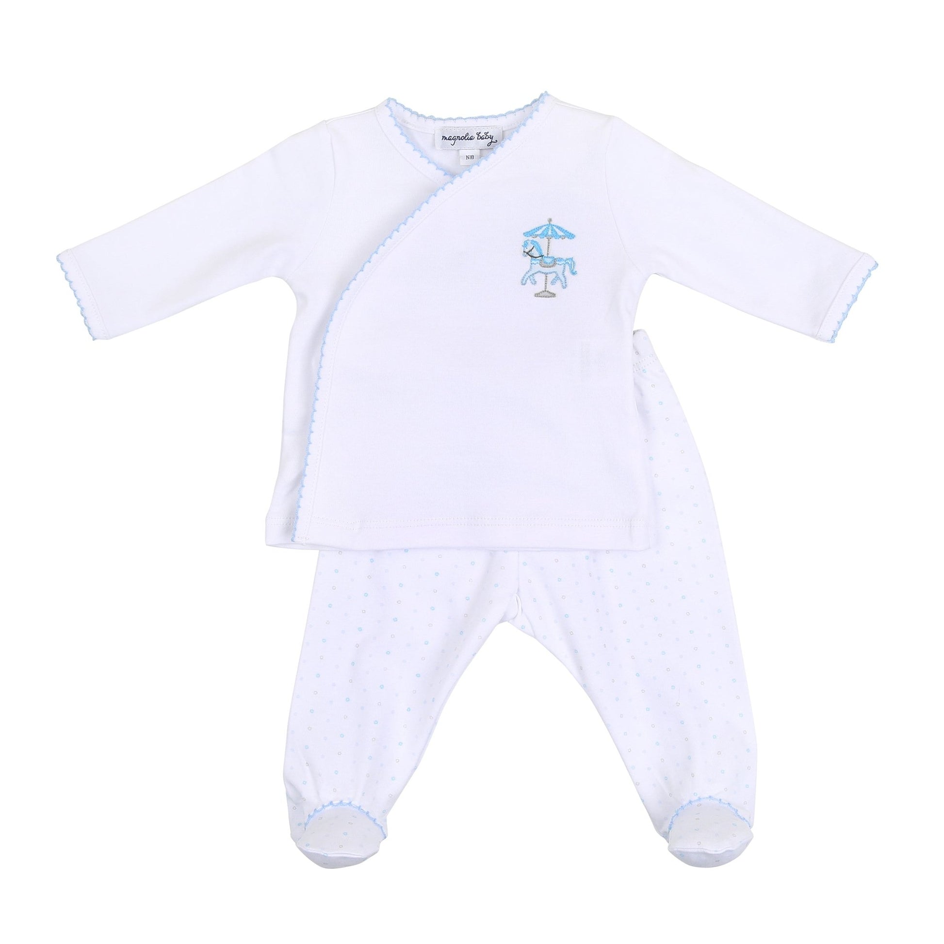 Carousel Embroidered X - Tee Footed Pant Set - Blue - Magnolia Baby2pc Pant Set