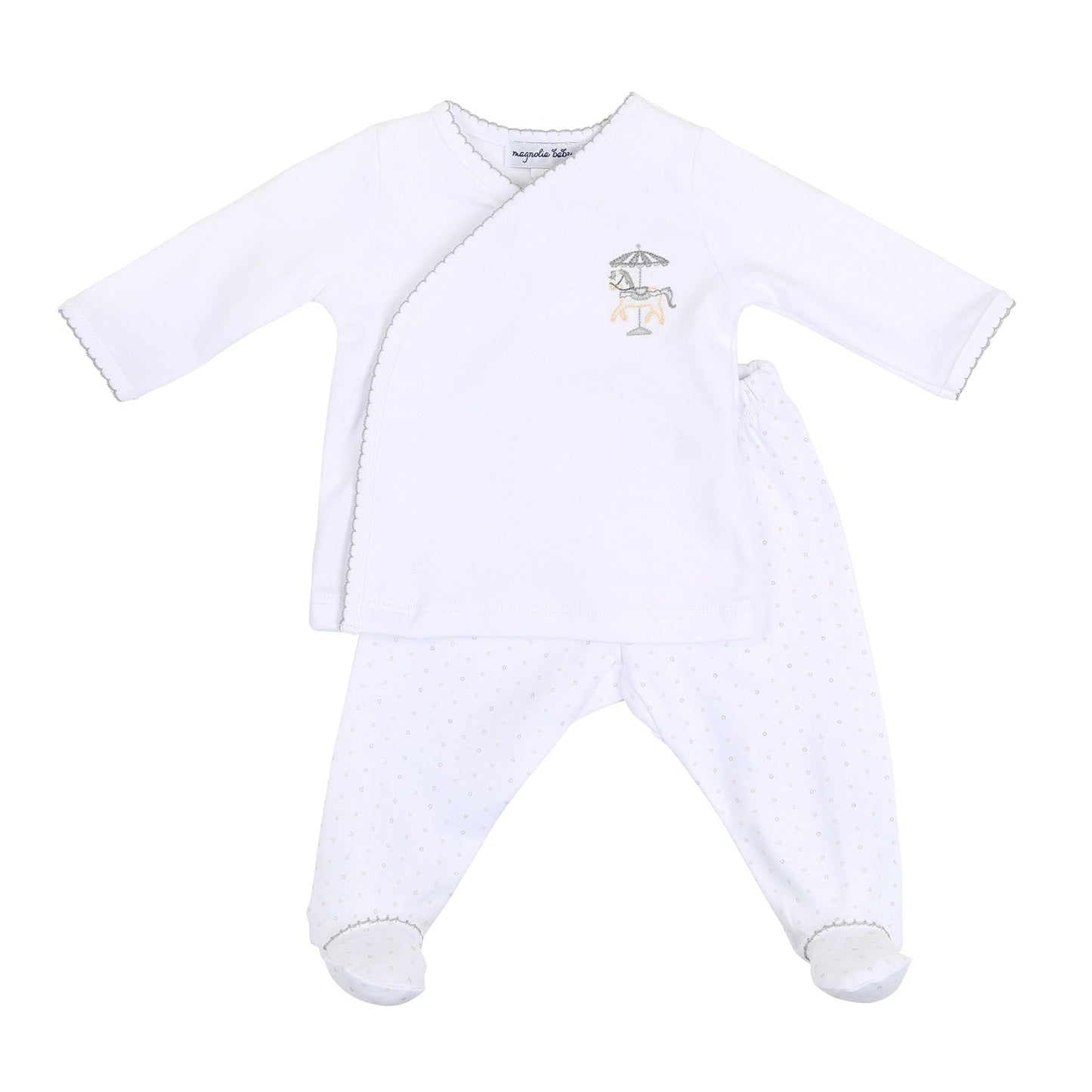 Carousel Embroidered X - Tee Footed Pant Set - Silver - Magnolia Baby2pc Pant Set