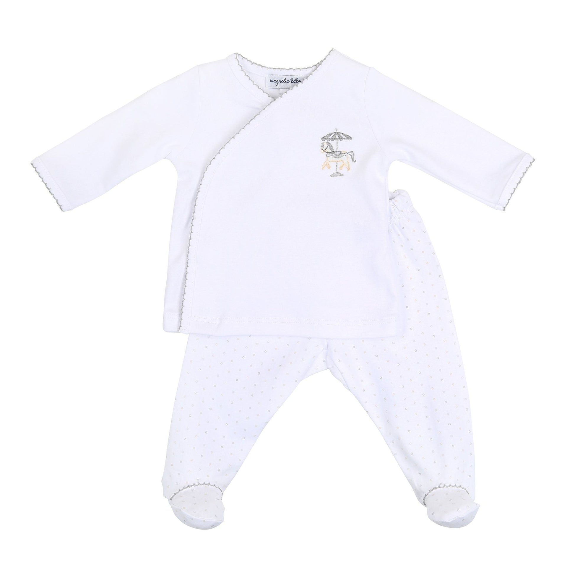 Carousel Embroidered X - Tee Footed Pant Set - Silver - Magnolia Baby2pc Pant Set