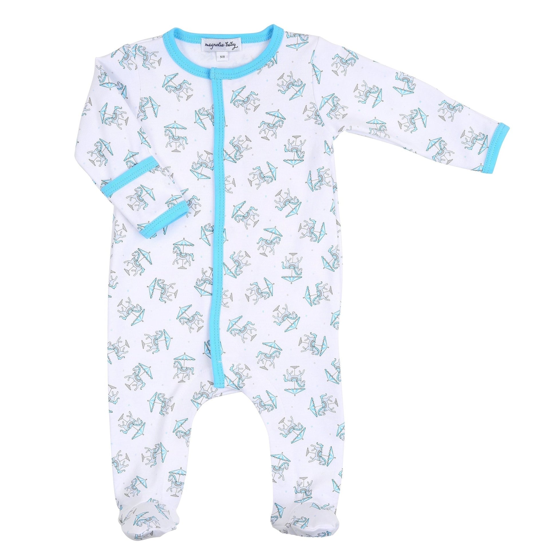 Carousel Print Footie - Blue - Magnolia BabyFootie