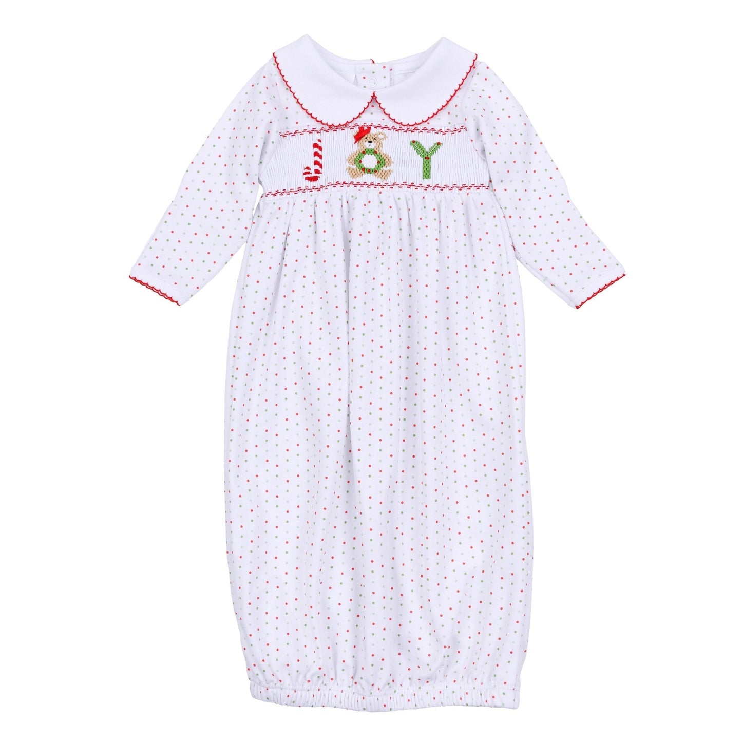 Christmas Joy Classics Smocked Gathered Gown - Red Girl - Magnolia BabyGown