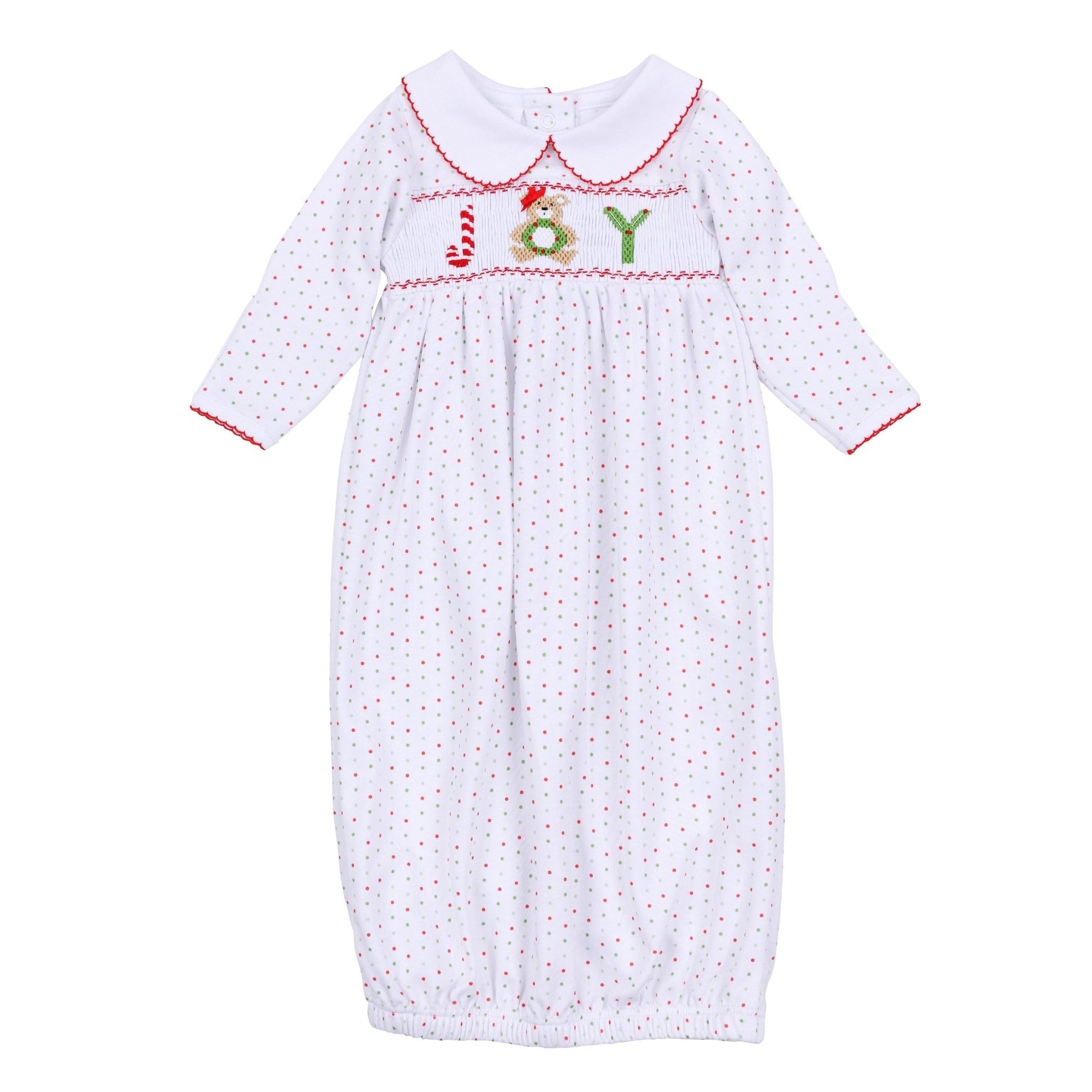 Christmas Joy Classics Smocked Gathered Gown - Red Girl - Magnolia BabyGown