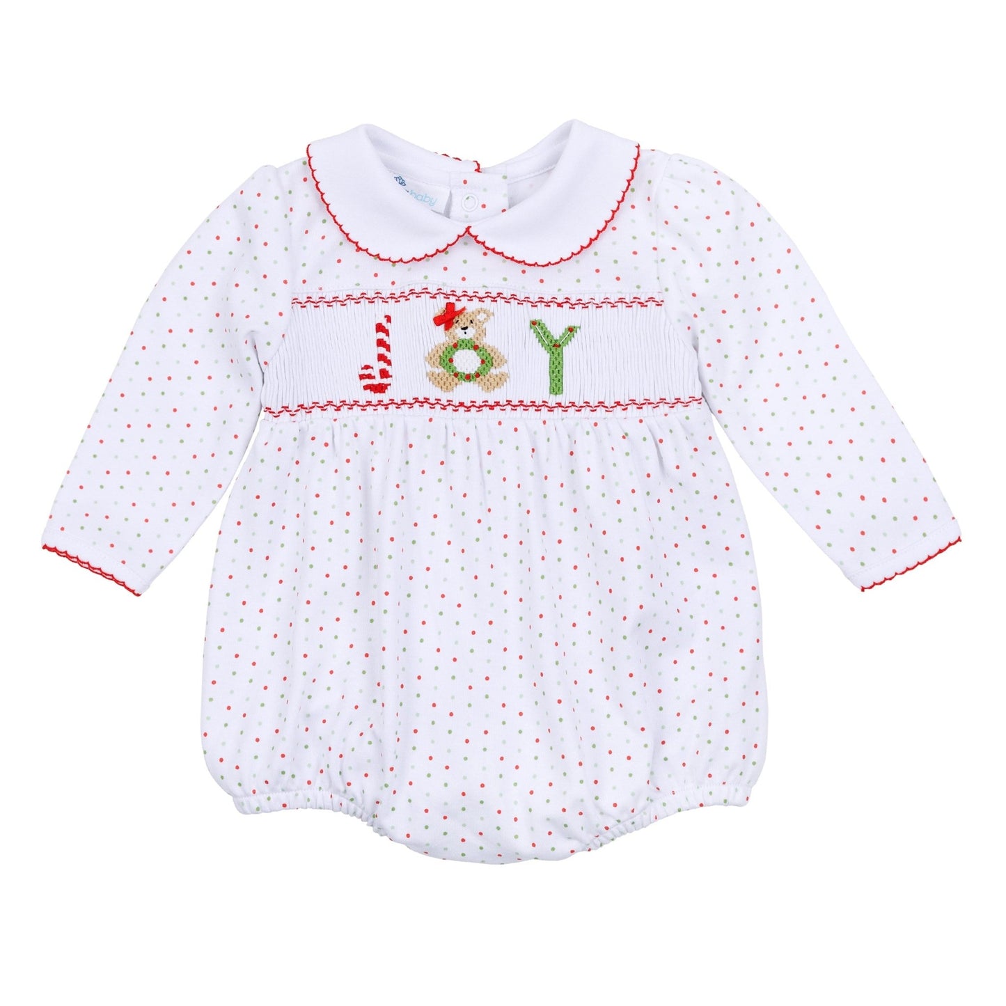 Christmas Joy Classics Smocked Long Sleeve Bubble - Red Girl - Magnolia BabyBubble