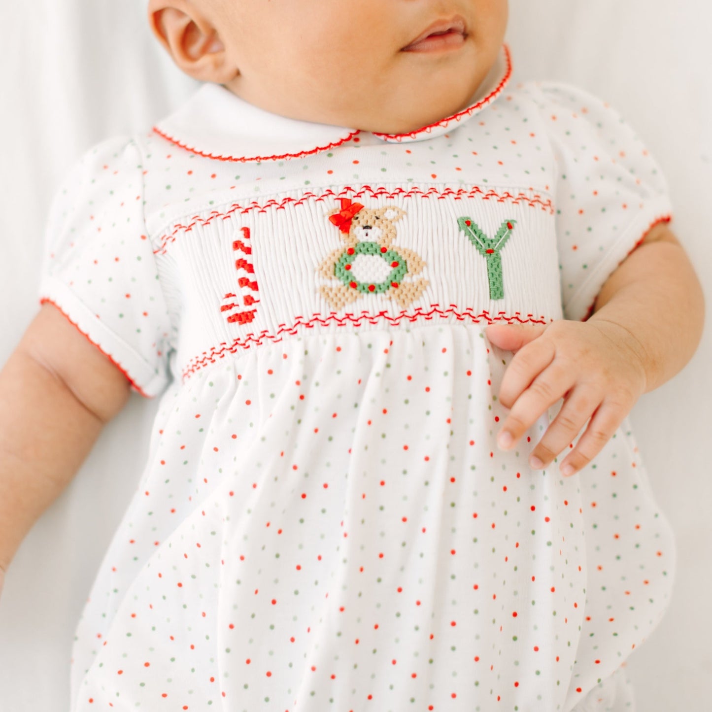 Christmas Joy Classics Smocked Short Sleeve Bubble - Red Girl - Magnolia BabyBubble