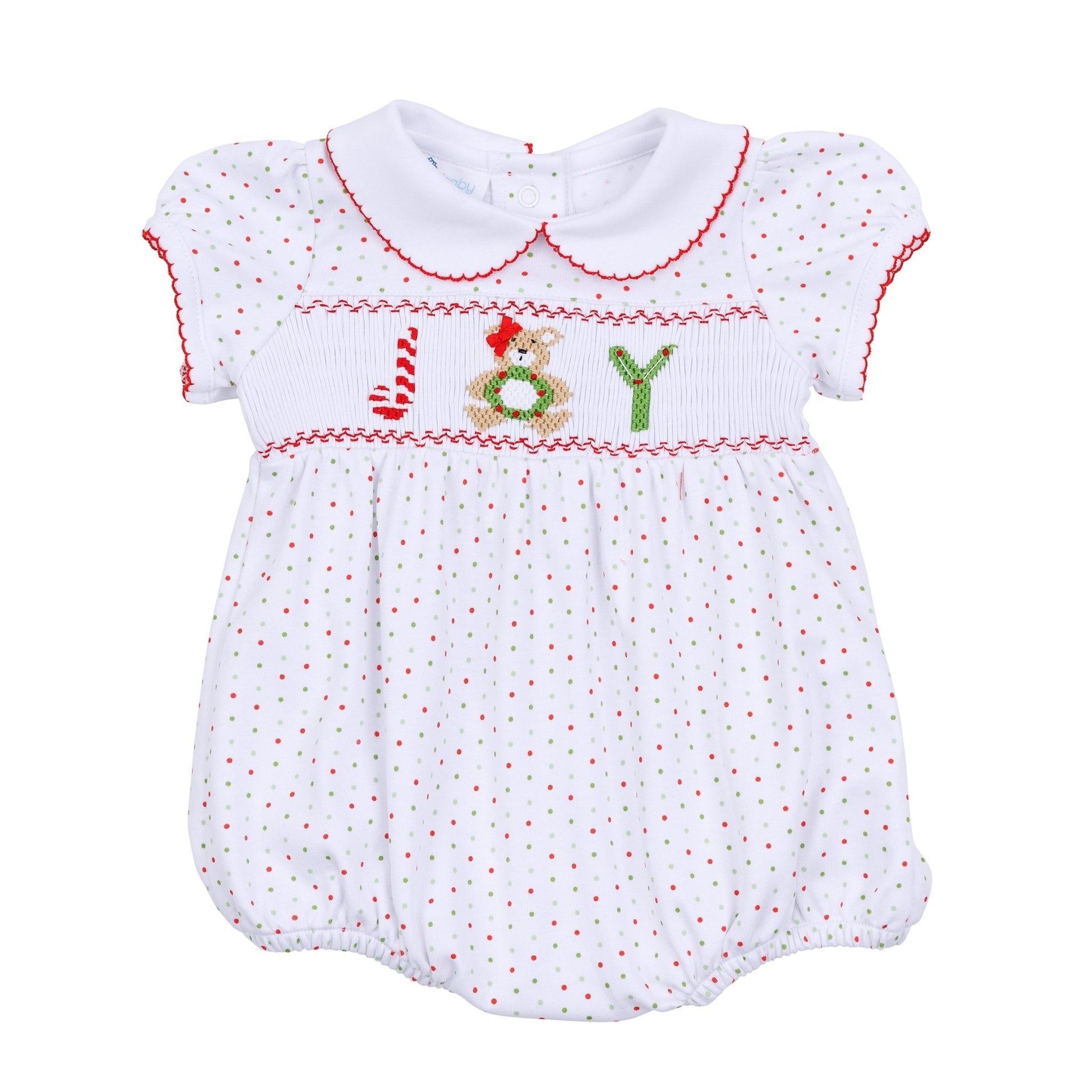 Christmas Joy Classics Smocked Short Sleeve Bubble - Red Girl - Magnolia BabyBubble