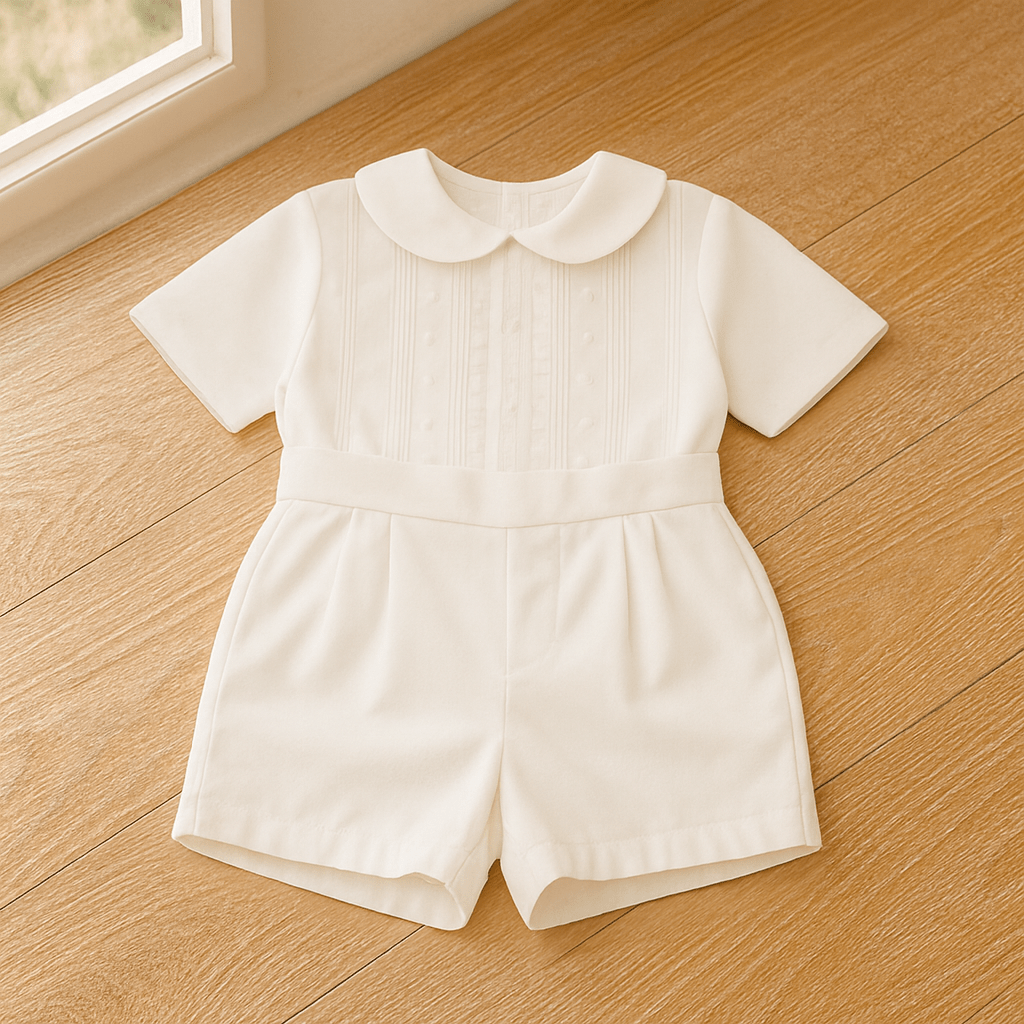 Classic White Pleated Shorts Set with Peter Pan Collar - Magnolia BabyShort Set