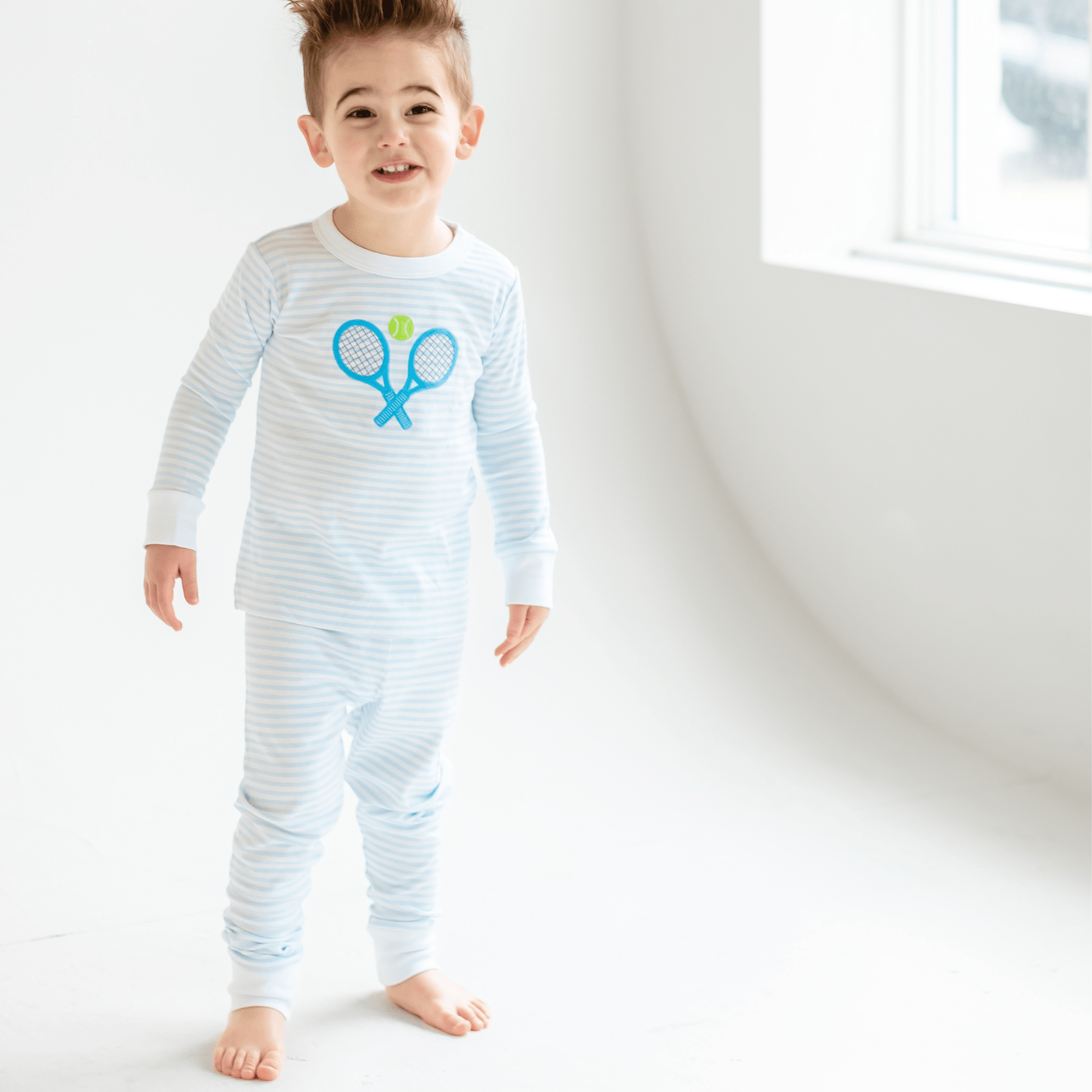 Courtside Cuties Applique Long Pajamas - Light Blue - Magnolia BabyLong Pajamas