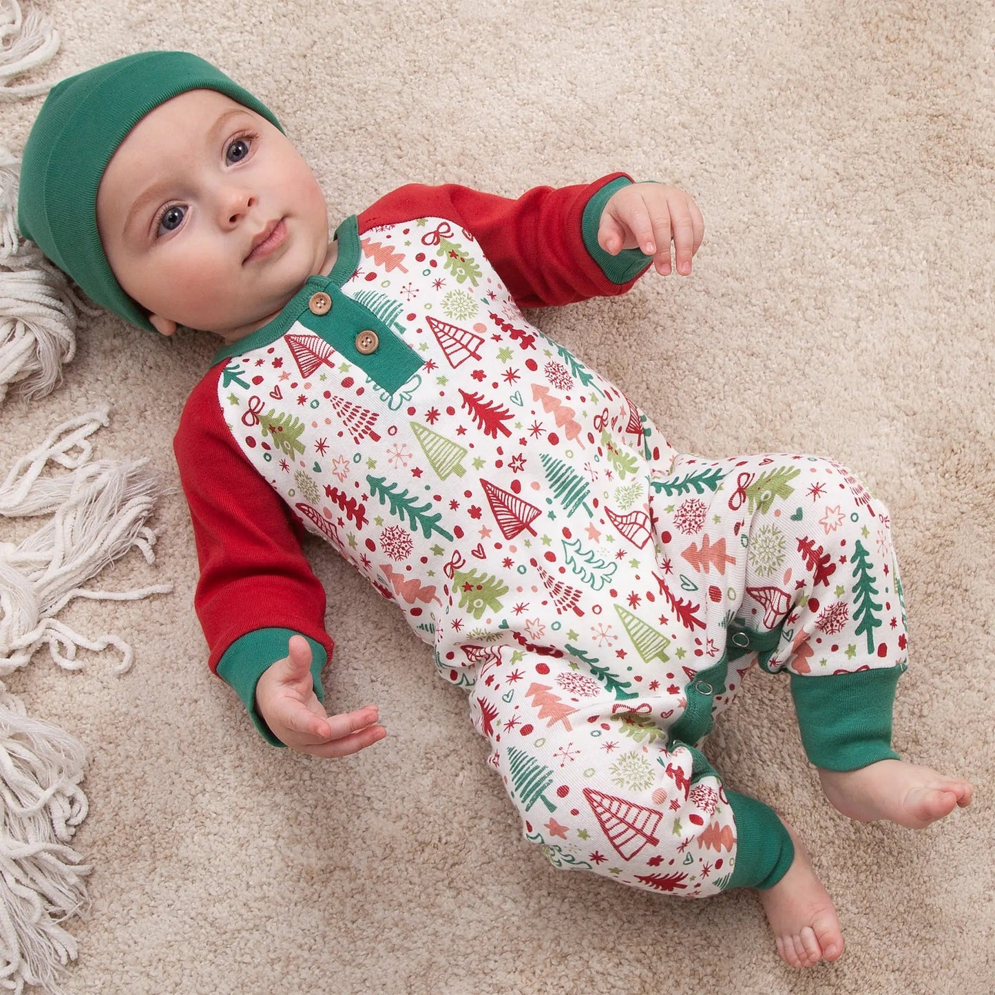 Cozy Christmas Henley Bamboo Romper - Magnolia BabyPlaysuit