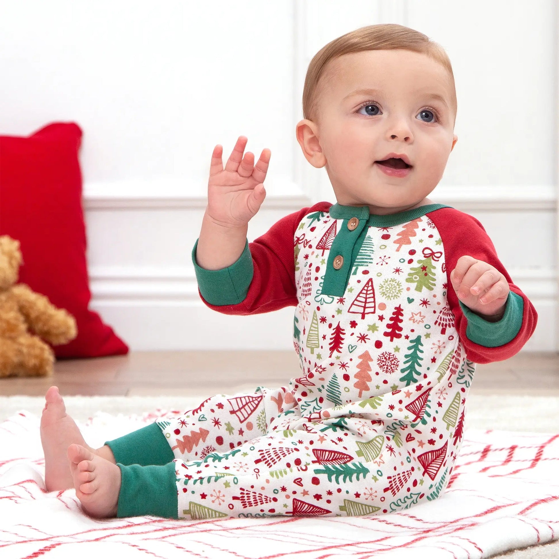 Cozy Christmas Henley Bamboo Romper - Magnolia BabyPlaysuit