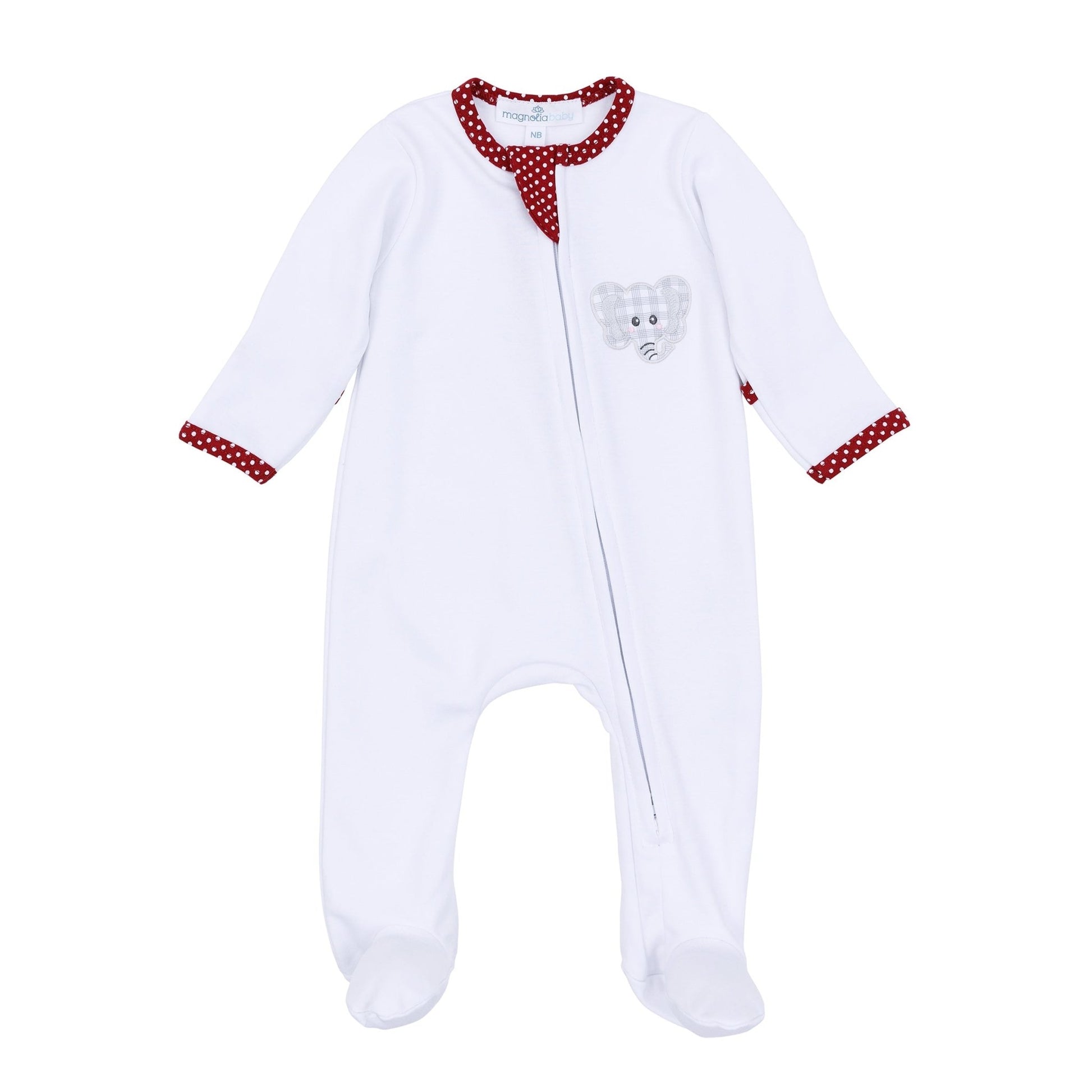 Crimson Cutie Applique Zip Footie - Crimson Boy - Magnolia BabyFootie