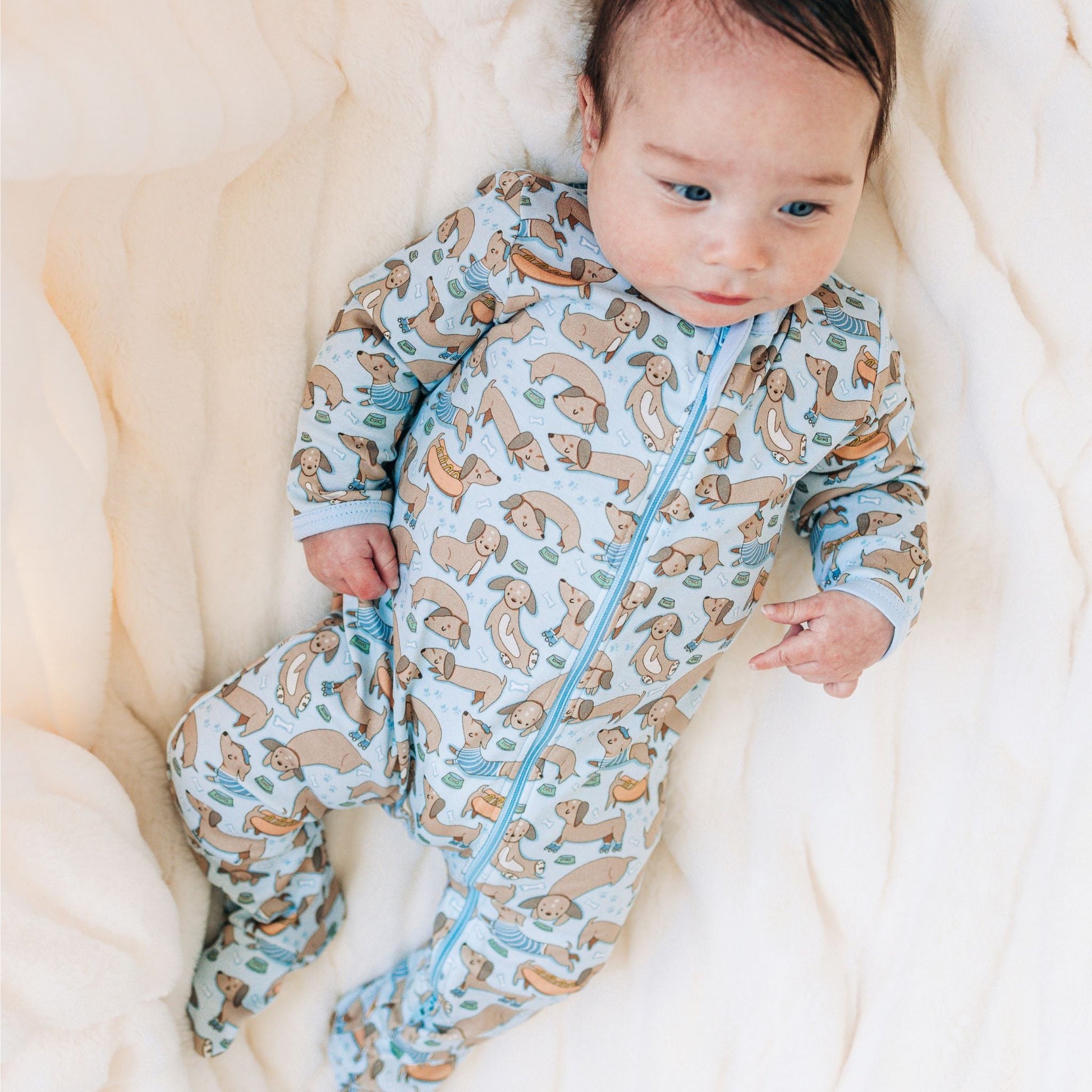 DachshundZip Footie - Blue by Luna and Arlo - Magnolia BabyFootie