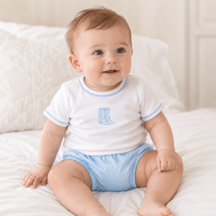 Darling Cowboy Boots Hand-Embroidered Diaper Cover Set - Light Blue - Magnolia BabyDiaper Cover