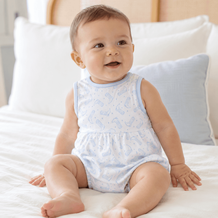 Darling Cowboy Boots Print Bubble - Light Blue - Magnolia BabyBubble