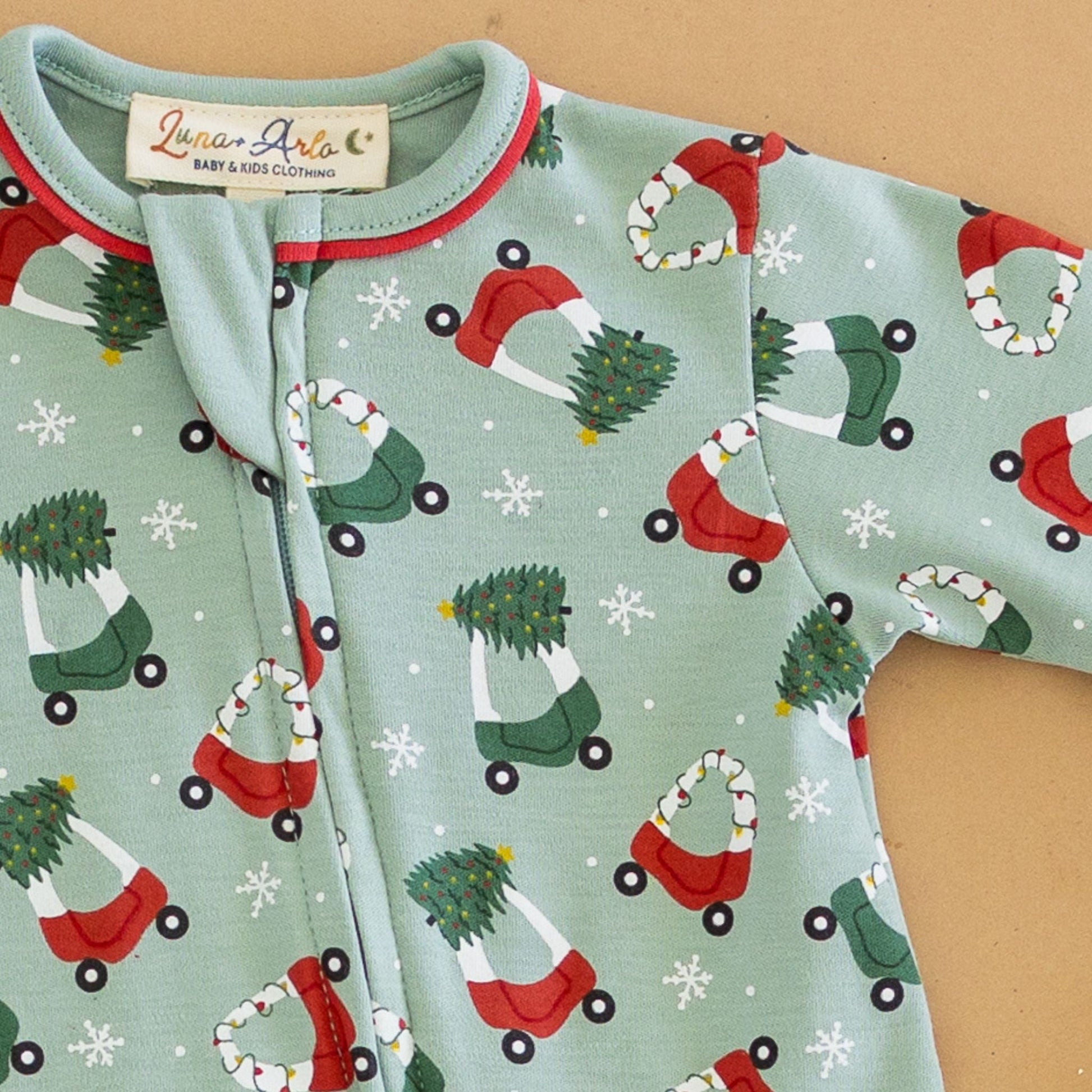 Deck the Wheels Zip Footie - Magnolia BabyFootie