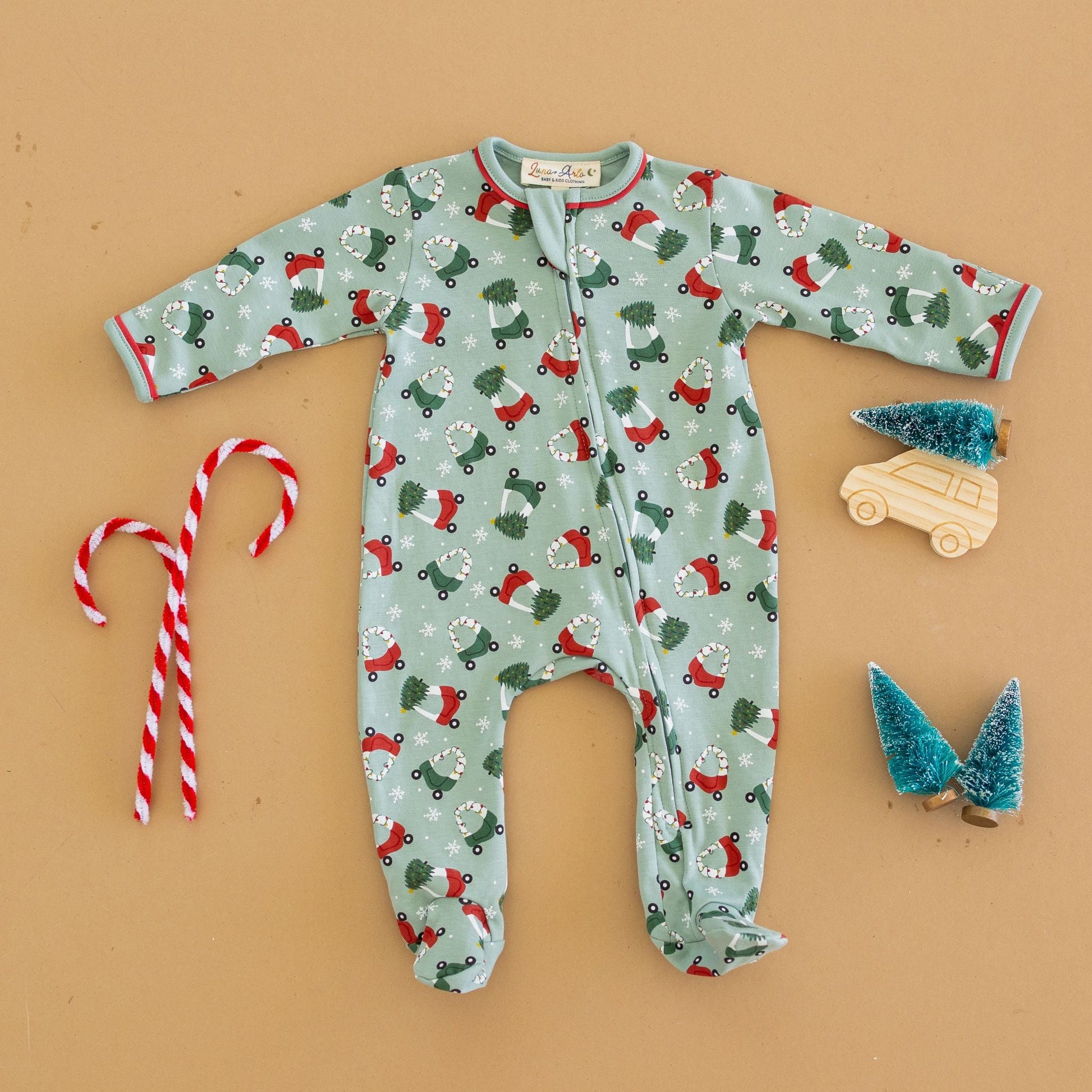 Deck the Wheels Zip Footie - Magnolia BabyFootie