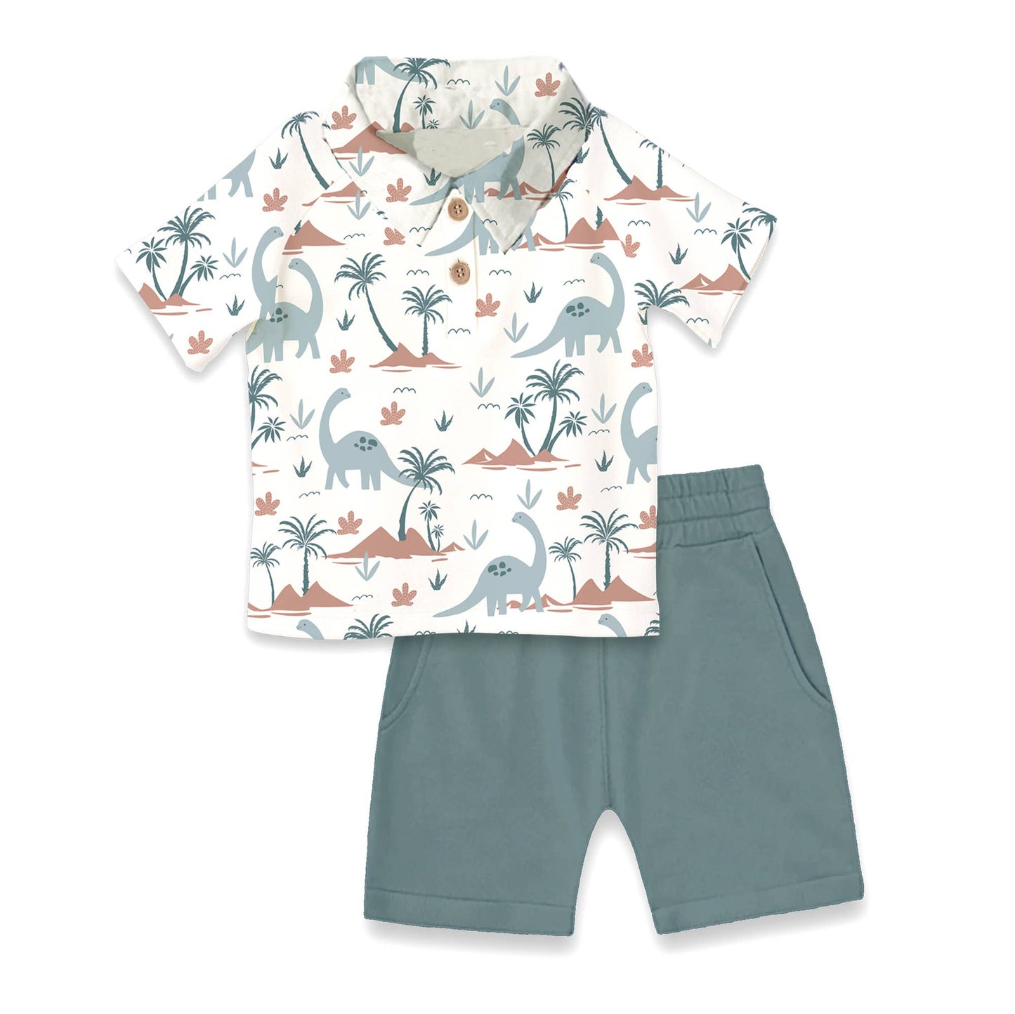 Dino Isle Polo Bamboo Set - Magnolia BabyShort Set