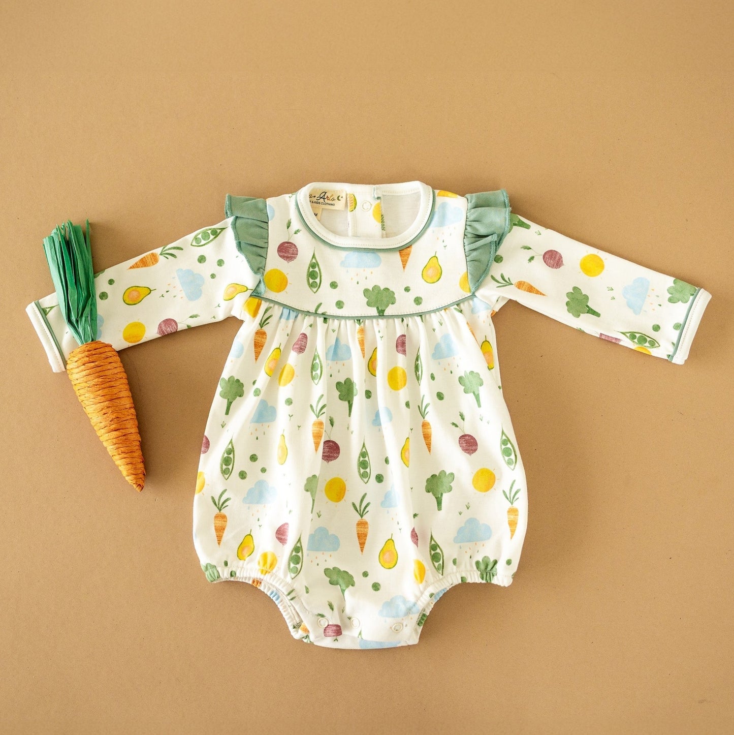 Eat your Veggies! Long Sleeve Flutters Bubble - Magnolia BabyBubble