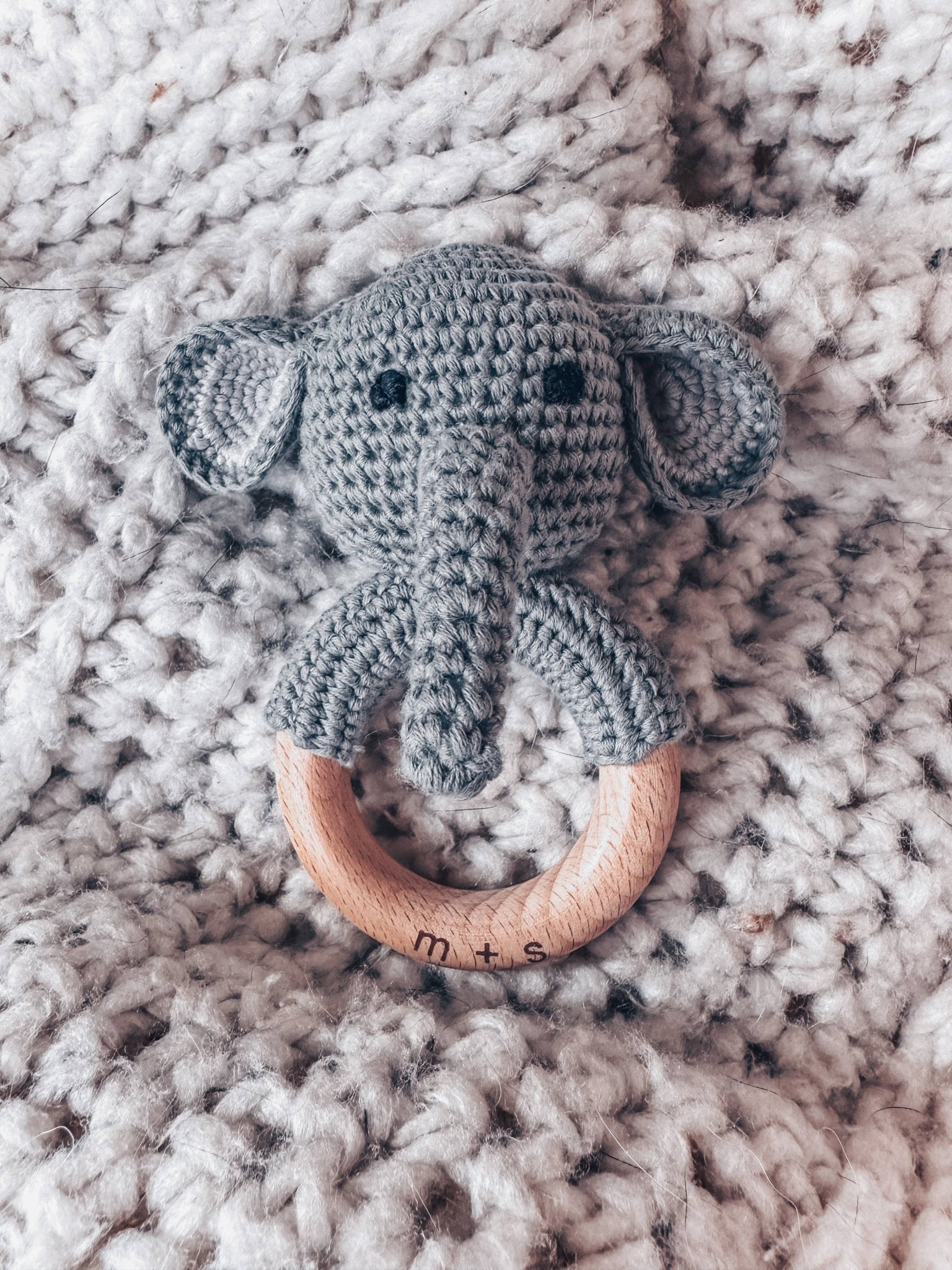 Elephant Hand Crochet Rattle: Grey - Magnolia Baby