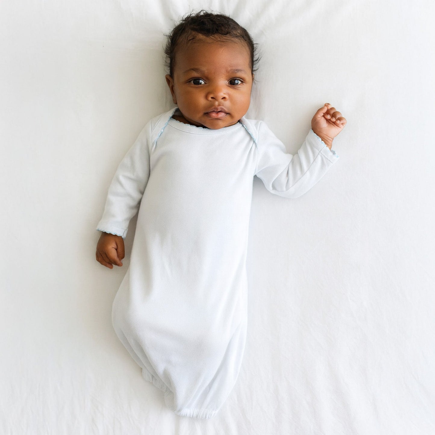 Essentials Lap Gown - White with Blue Trim - Magnolia BabyGown