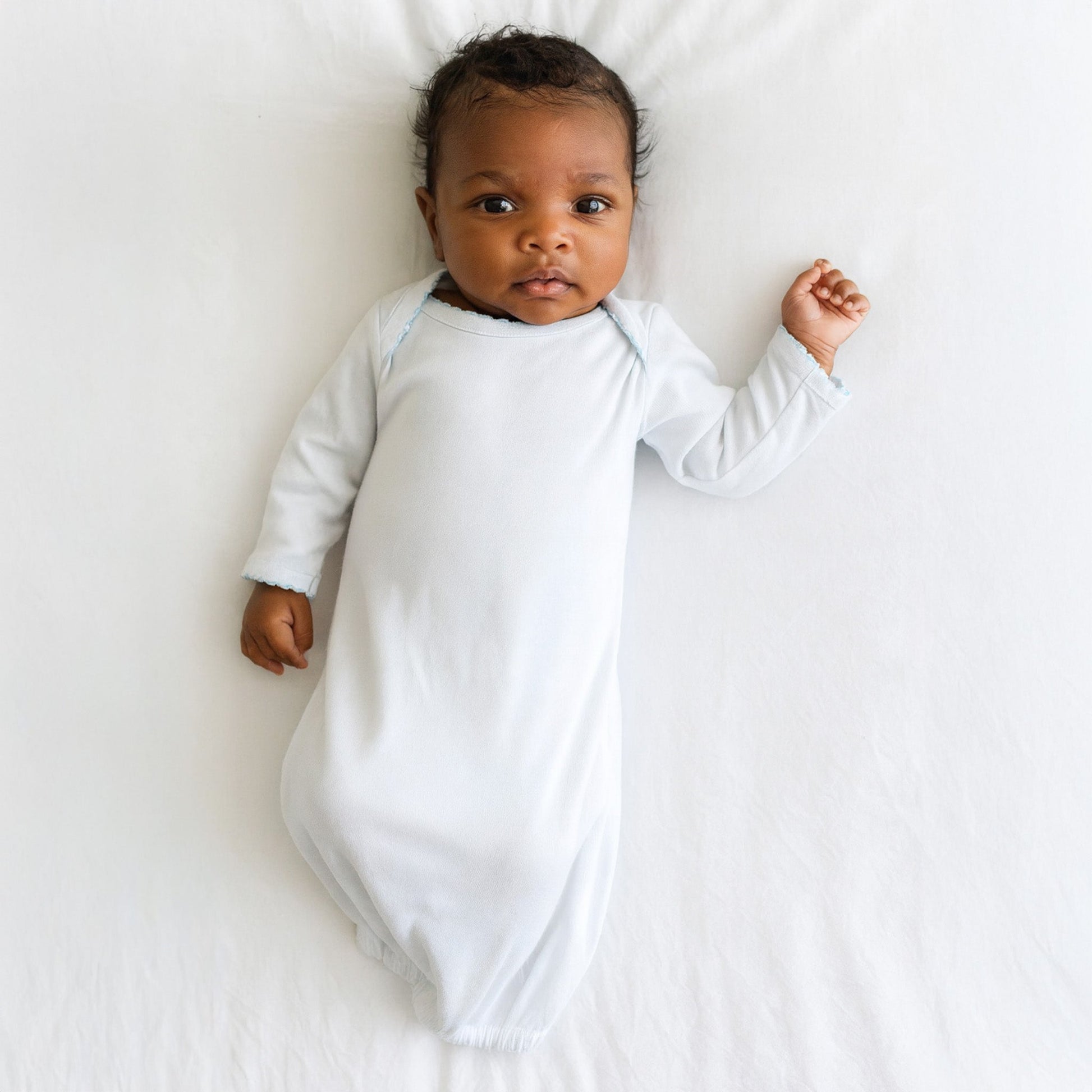Essentials Lap Gown - White with Blue Trim - Magnolia BabyGown