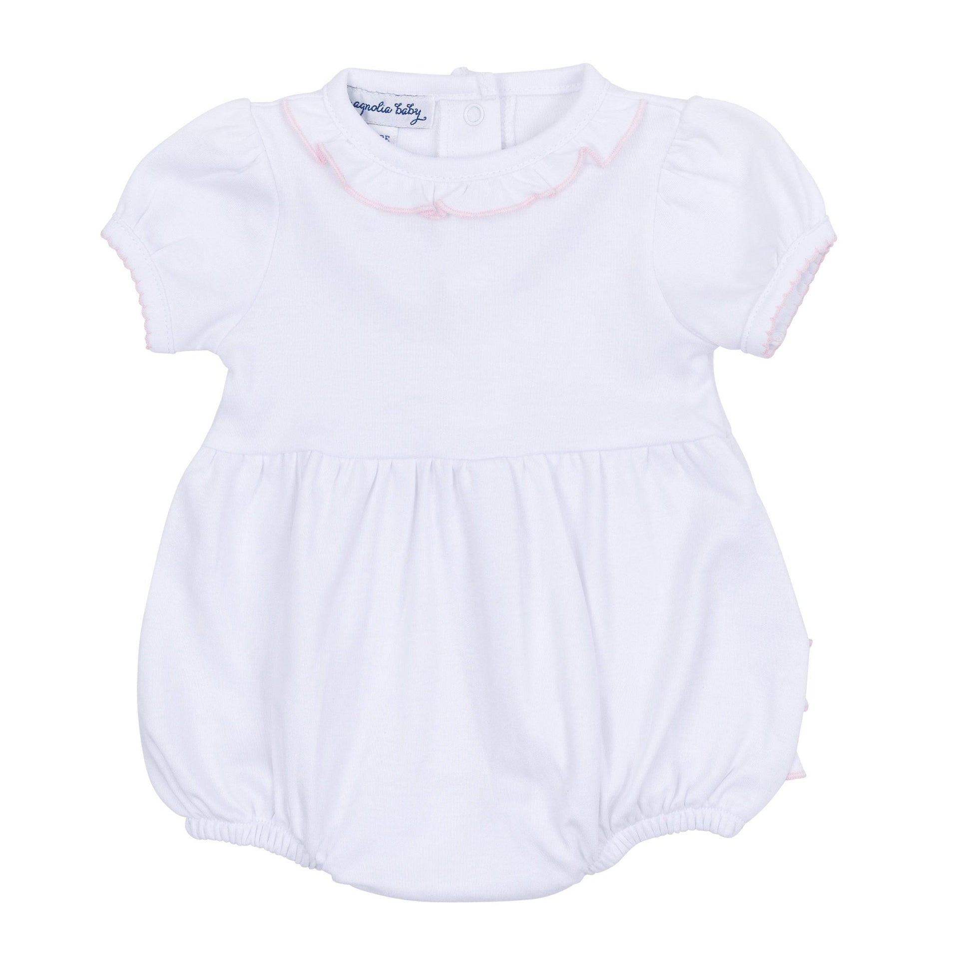 Essentials Solid Ruffle Bubble - White Pink - Magnolia BabyBubble