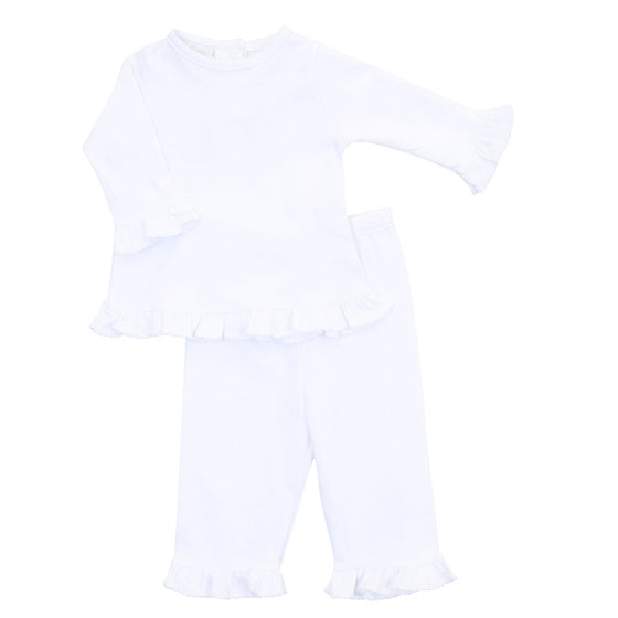 Essentials White Trim Ruffle Pant Set - Magnolia Baby2pc Pant Set