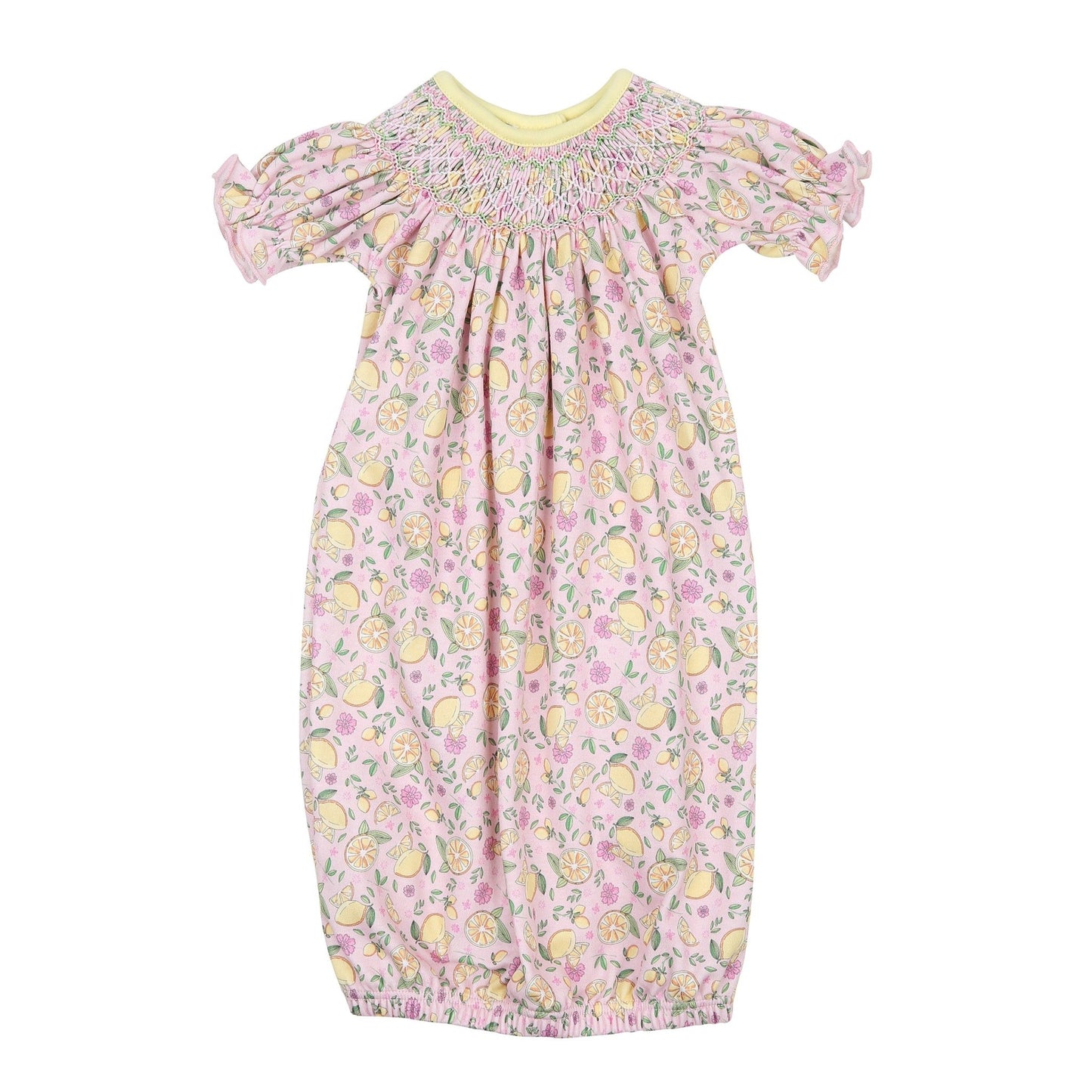 Fresh Lemons Bishop Print Short Sleeve Gown - Magnolia BabyGown
